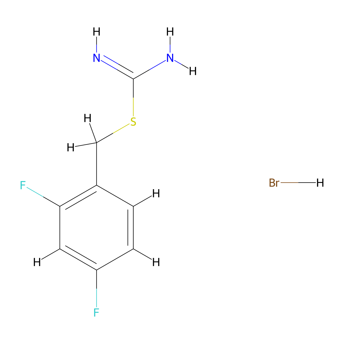 {[(2,4-Difluorophenyl)methyl]sulfanyl}methanimidamide hydrobromide molecular structure, CAS 1326815-72-8