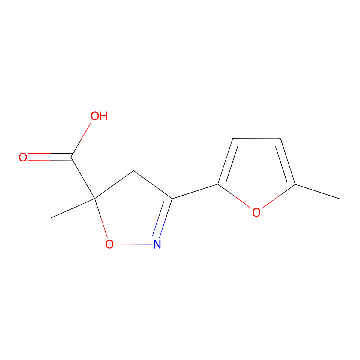 5-Methyl-3-(5-methylfuran-2-yl)-4,5-dihydro-1,2-oxazole-5-carboxylic acid molecular structure, CAS 1326815-83-1