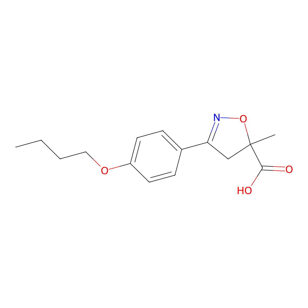 3-(4-Butoxyphenyl)-5-methyl-4,5-dihydro-1,2-oxazole-5-carboxylic acid molecular structure, CAS 1326815-86-4