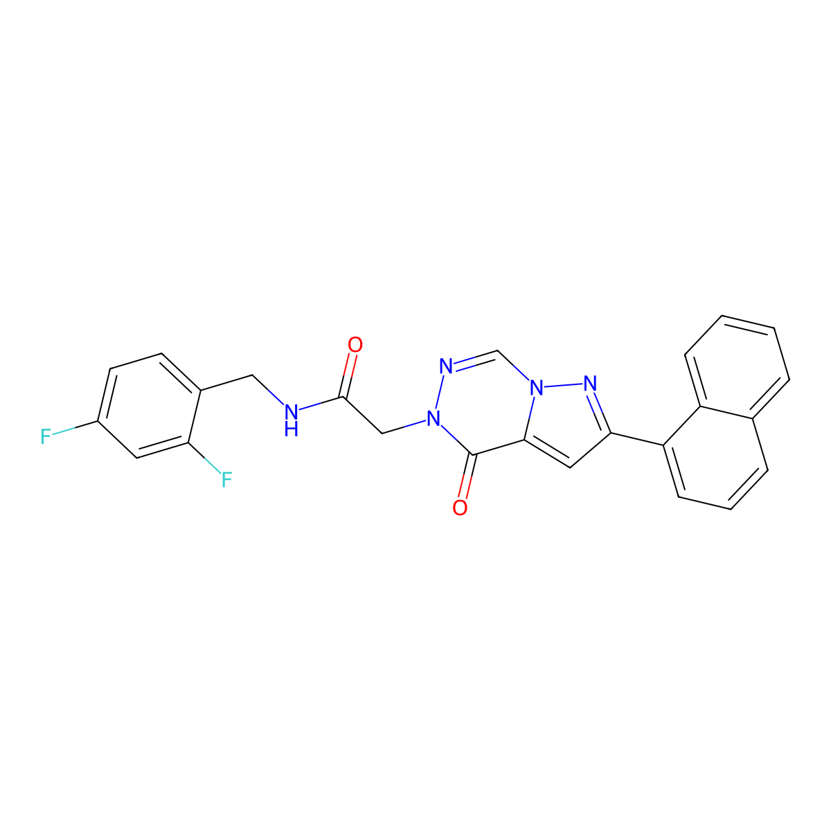 N-(2,4-difluorobenzyl)-2-(2-(naphthalen-1-yl)-4-oxopyrazolo[1,5-d][1,2,4]triazin-5(4H)-yl)acetamide molecular structure, CAS 1326816-47-0