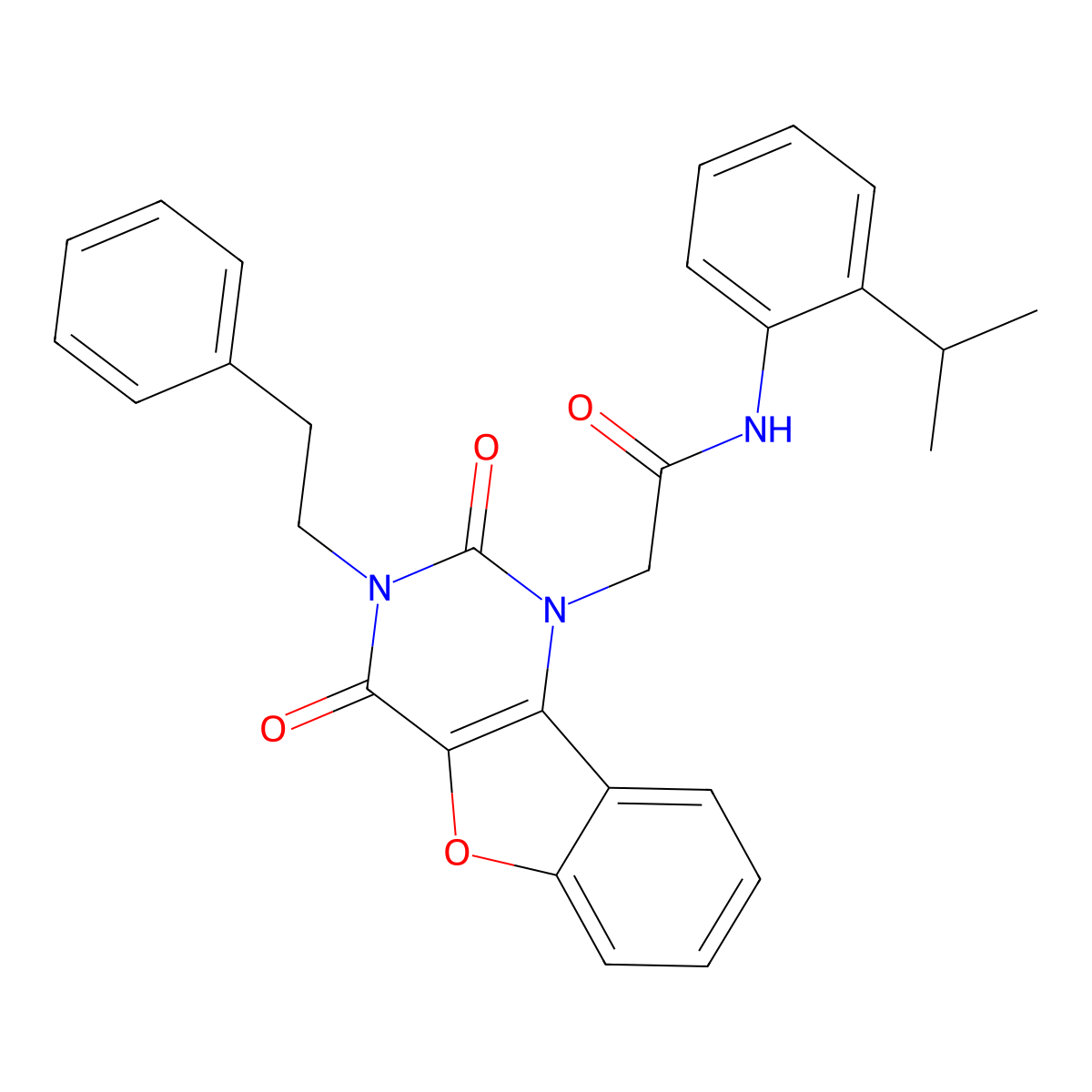 2-[2,4-dioxo-3-(2-phenylethyl)-3,4-dihydro[1]benzofuro[3,2-d]pyrimidin-1(2H)-yl]-N-[2-(propan-2-yl)phenyl]acetamide molecular structure, CAS 1326817-73-5