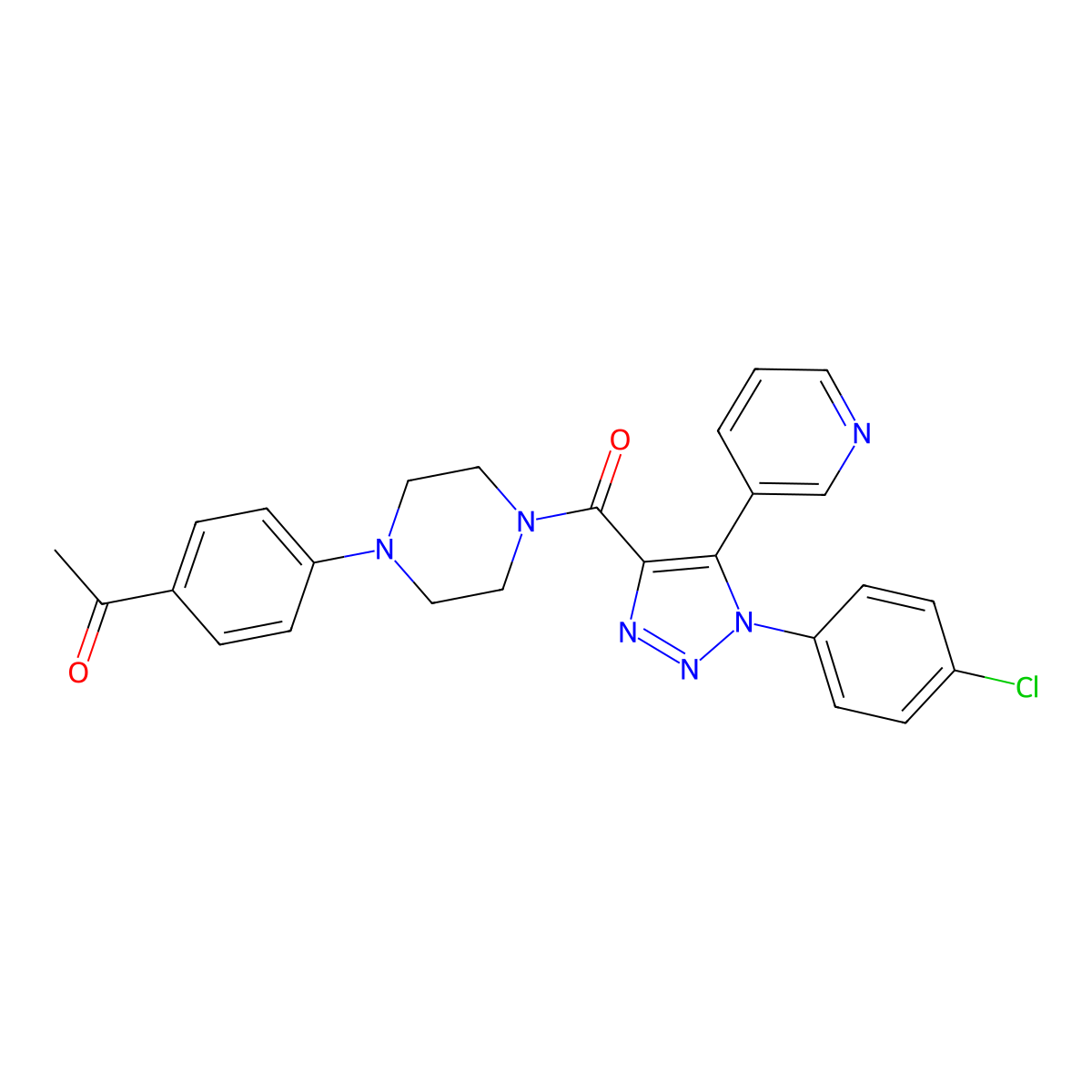 1-[4-(4-{[1-(4-chlorophenyl)-5-(pyridin-3-yl)-1H-1,2,3-triazol-4-yl]carbonyl}piperazin-1-yl)phenyl]ethanone molecular structure, CAS 1326819-64-0