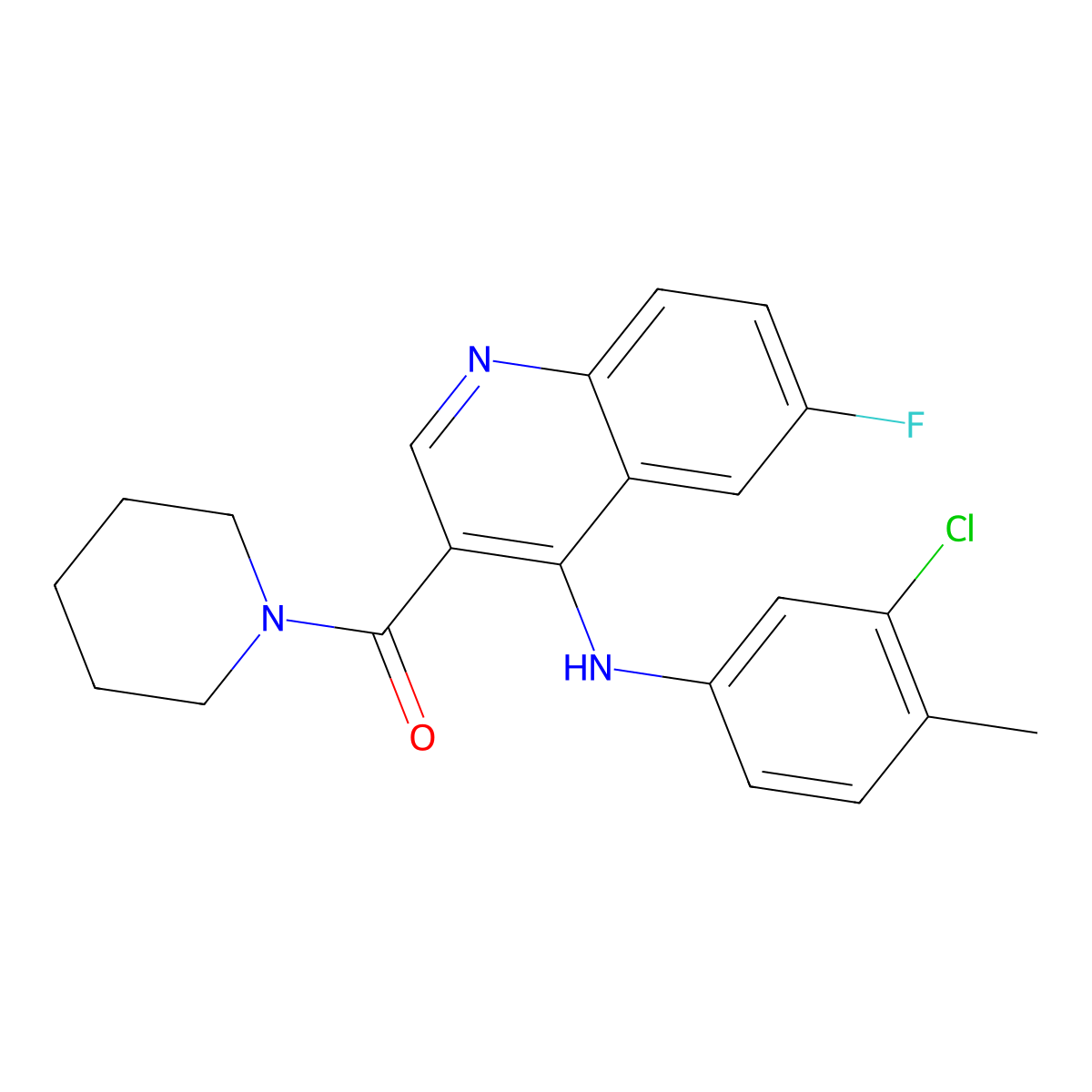 N-(3-chloro-4-methylphenyl)-6-fluoro-3-(piperidin-1-ylcarbonyl)quinolin-4-amine molecular structure, CAS 1326819-97-9