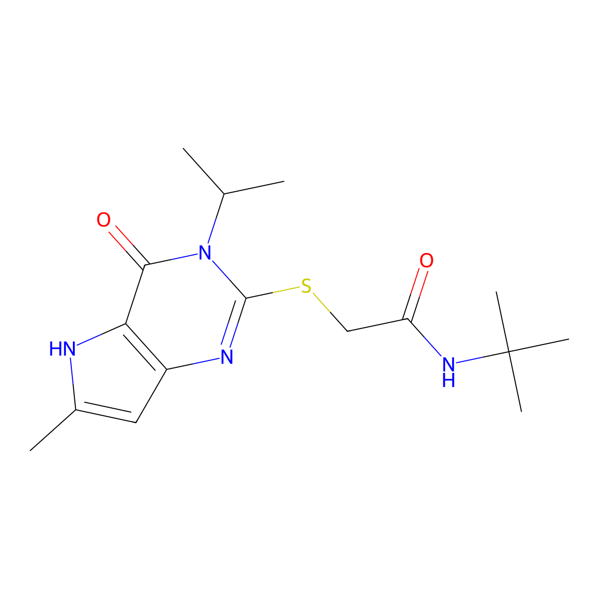 N-tert-butyl-2-{[6-methyl-4-oxo-3-(propan-2-yl)-4,5-dihydro-3H-pyrrolo[3,2-d]pyrimidin-2-yl]sulfanyl}acetamide molecular structure, CAS 1326820-00-1