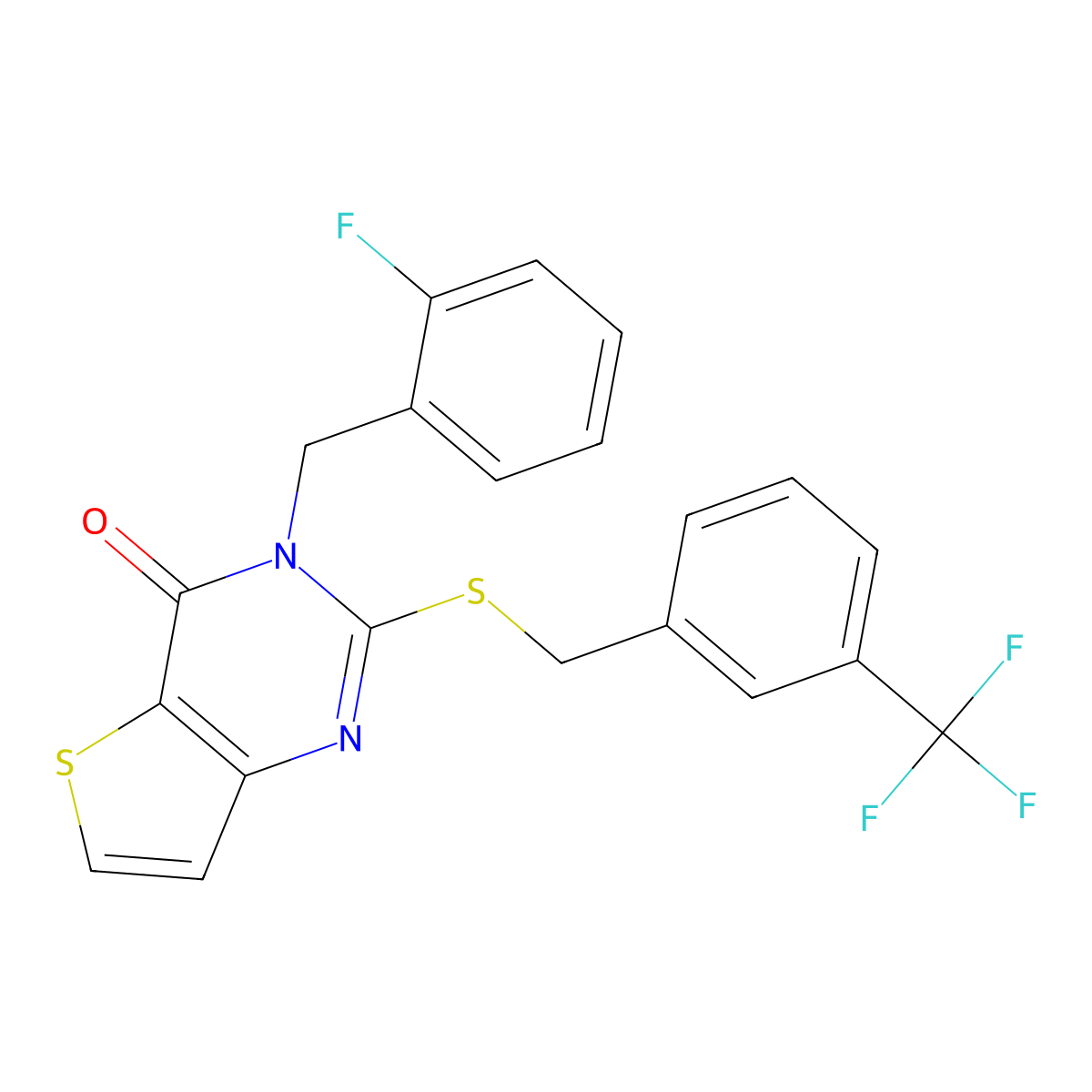 3-(2-fluorobenzyl)-2-{[3-(trifluoromethyl)benzyl]sulfanyl}thieno[3,2-d]pyrimidin-4(3H)-one molecular structure, CAS 1326820-43-2