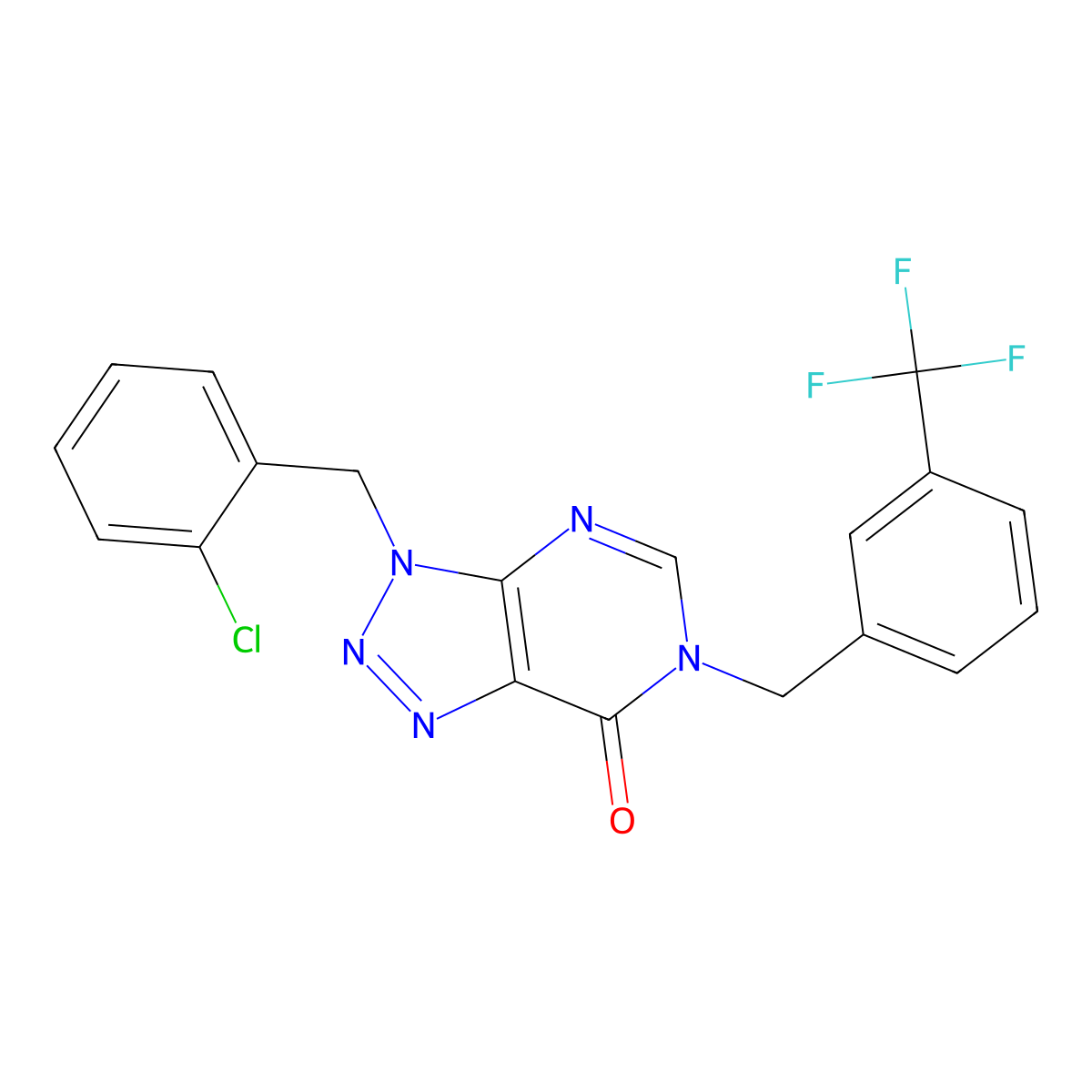 3-(2-chlorobenzyl)-6-(3-(trifluoromethyl)benzyl)-3,6-dihydro-7H-[1,2,3]triazolo[4,5-d]pyrimidin-7-one molecular structure, CAS 1326820-55-6