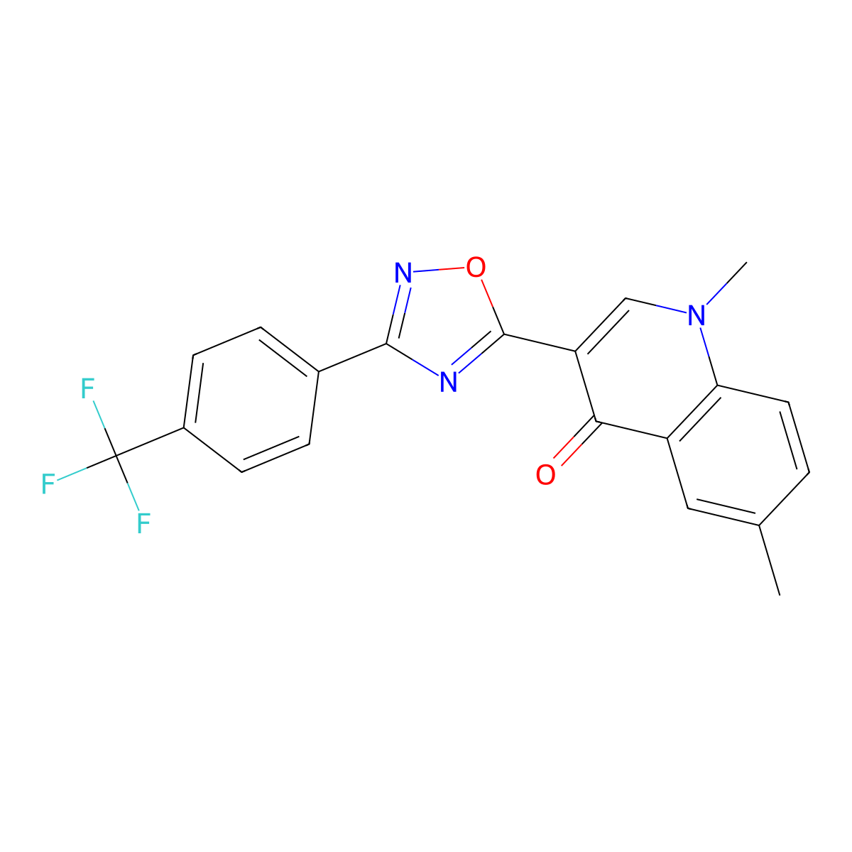 1,6-dimethyl-3-{3-[4-(trifluoromethyl)phenyl]-1,2,4-oxadiazol-5-yl}quinolin-4(1H)-one molecular structure, CAS 1326821-90-2