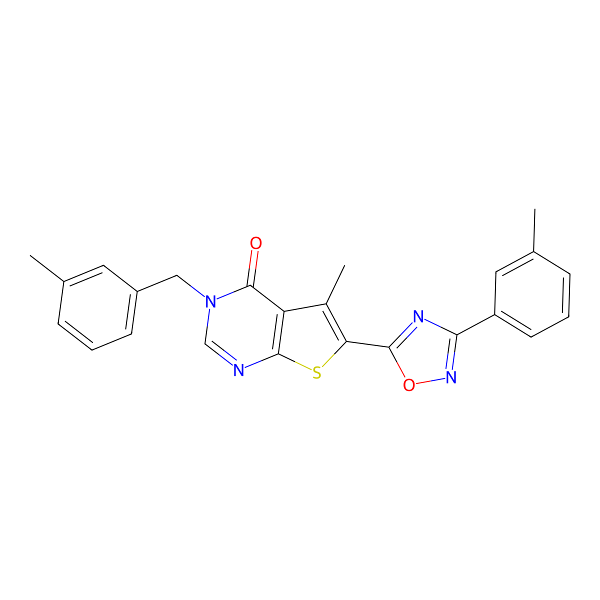 5-methyl-3-(3-methylbenzyl)-6-[3-(3-methylphenyl)-1,2,4-oxadiazol-5-yl]thieno[2,3-d]pyrimidin-4(3H)-one molecular structure, CAS 1326822-01-8