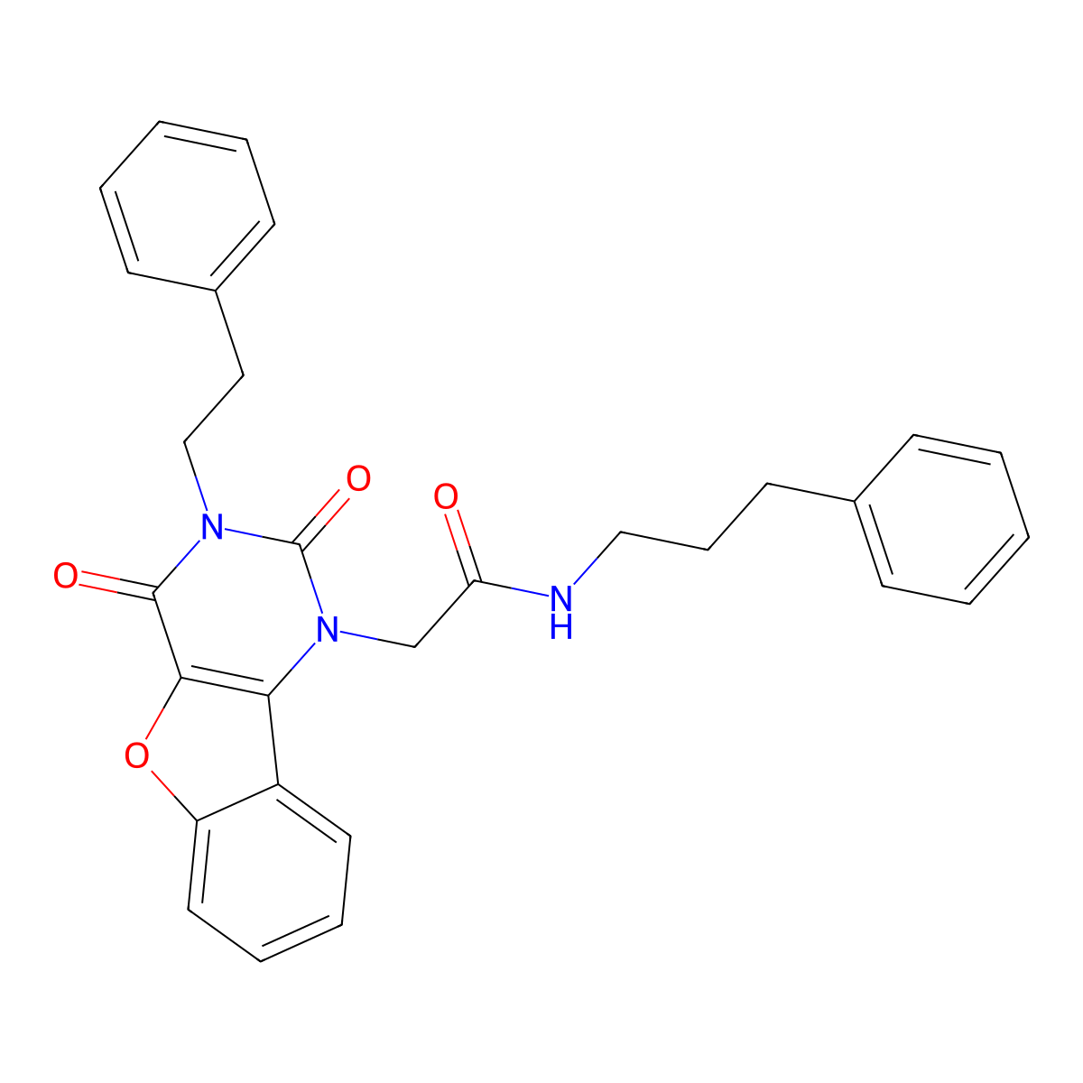 2-[2,4-dioxo-3-(2-phenylethyl)-3,4-dihydro[1]benzofuro[3,2-d]pyrimidin-1(2H)-yl]-N-(3-phenylpropyl)acetamide molecular structure, CAS 1326822-93-8