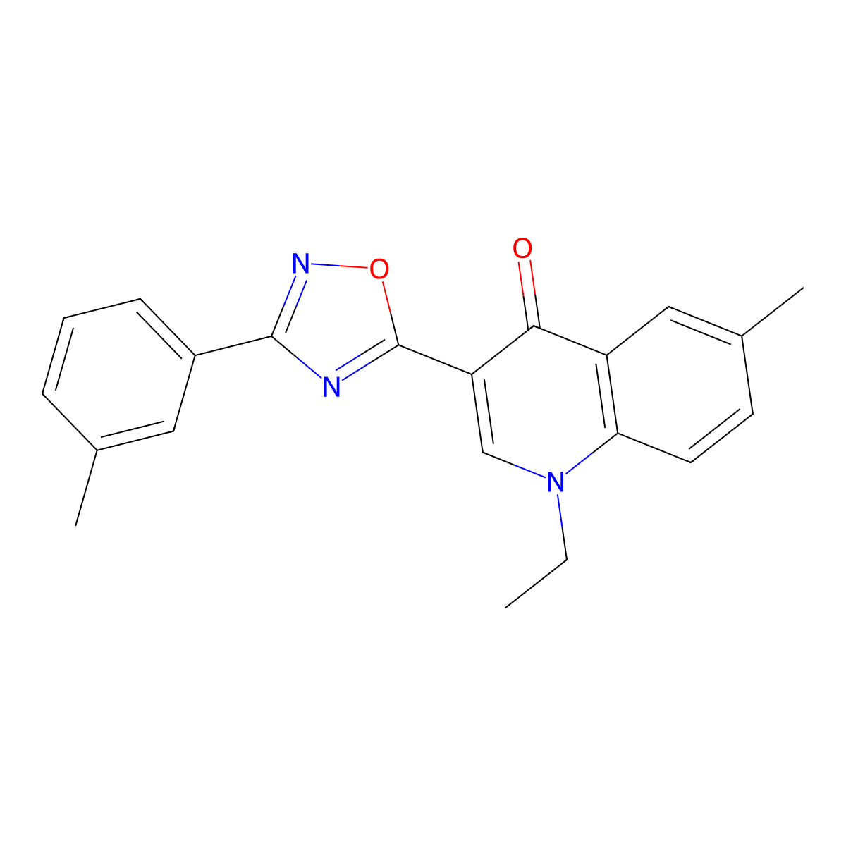 1-ethyl-6-methyl-3-(3-(m-tolyl)-1,2,4-oxadiazol-5-yl)quinolin-4(1H)-one molecular structure, CAS 1326824-53-6