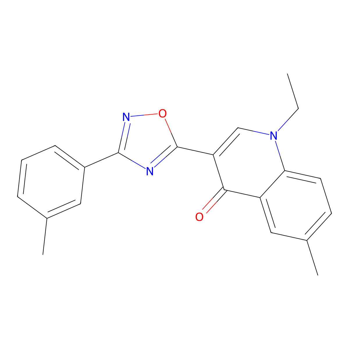 1-ethyl-6-methyl-3-(3-(m-tolyl)-1,2,4-oxadiazol-5-yl)quinolin-4(1H)-one molecular structure, CAS 1326824-53-6
