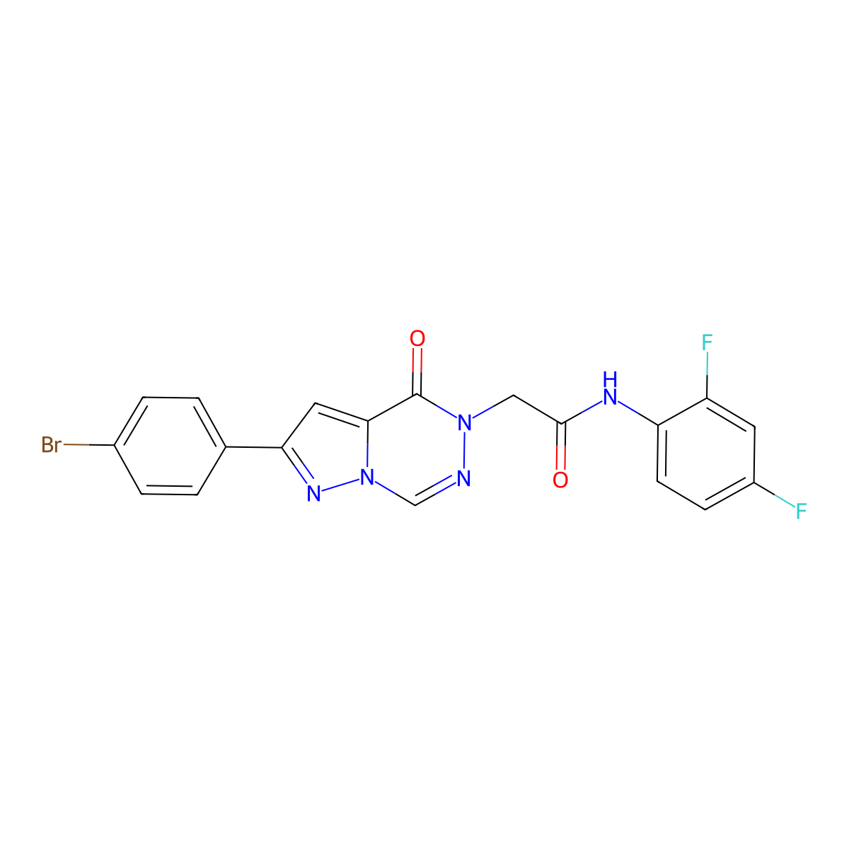 2-[2-(4-bromophenyl)-4-oxo-4H,5H-pyrazolo[1,5-d][1,2,4]triazin-5-yl]-N-(2,4-difluorophenyl)acetamide molecular structure, CAS 1326825-80-2