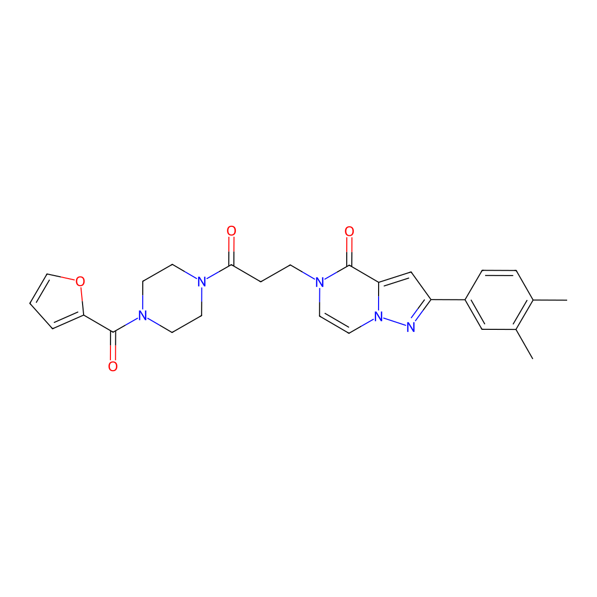 2-(3,4-dimethylphenyl)-5-{3-[4-(furan-2-ylcarbonyl)piperazin-1-yl]-3-oxopropyl}pyrazolo[1,5-a]pyrazin-4(5H)-one molecular structure, CAS 1326826-12-3