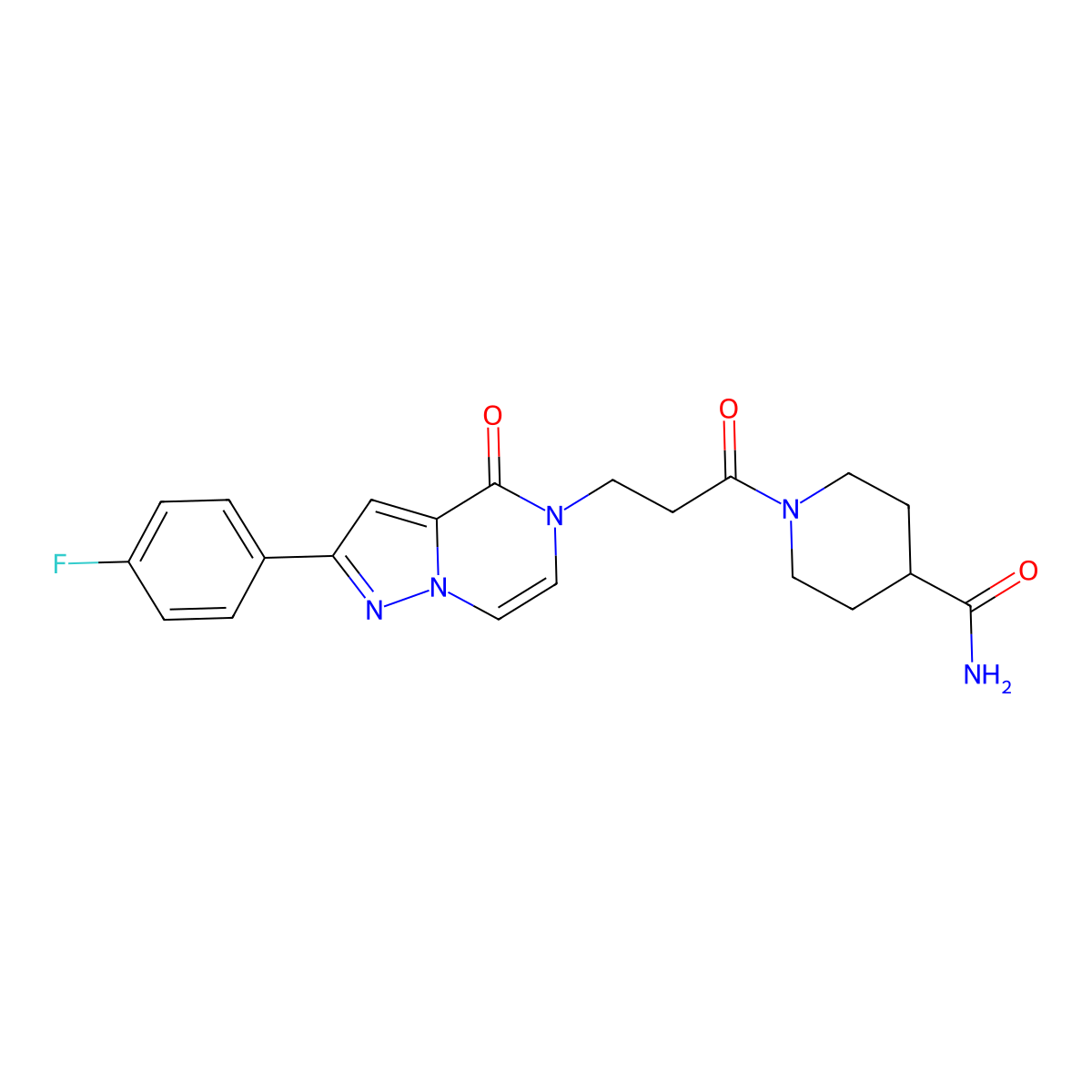 1-{3-[2-(4-fluorophenyl)-4-oxopyrazolo[1,5-a]pyrazin-5(4H)-yl]propanoyl}piperidine-4-carboxamide molecular structure, CAS 1326826-32-7