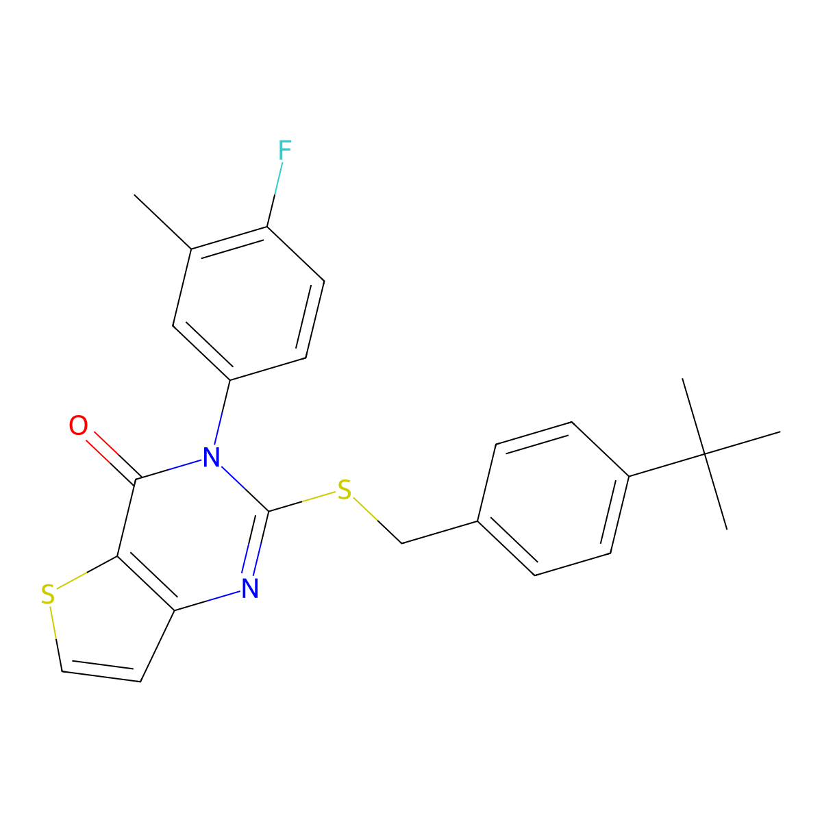 2-[(4-tert-butylbenzyl)sulfanyl]-3-(4-fluoro-3-methylphenyl)thieno[3,2-d]pyrimidin-4(3H)-one molecular structure, CAS 1326827-08-0