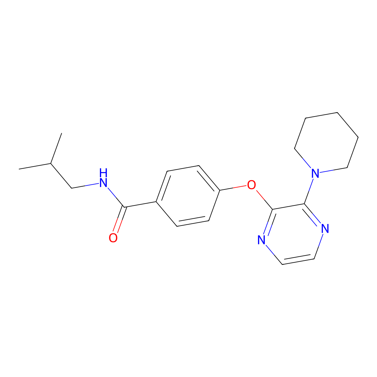N-isobutyl-4-[(3-piperidin-1-ylpyrazin-2-yl)oxy]benzamide molecular structure, CAS 1326827-10-4
