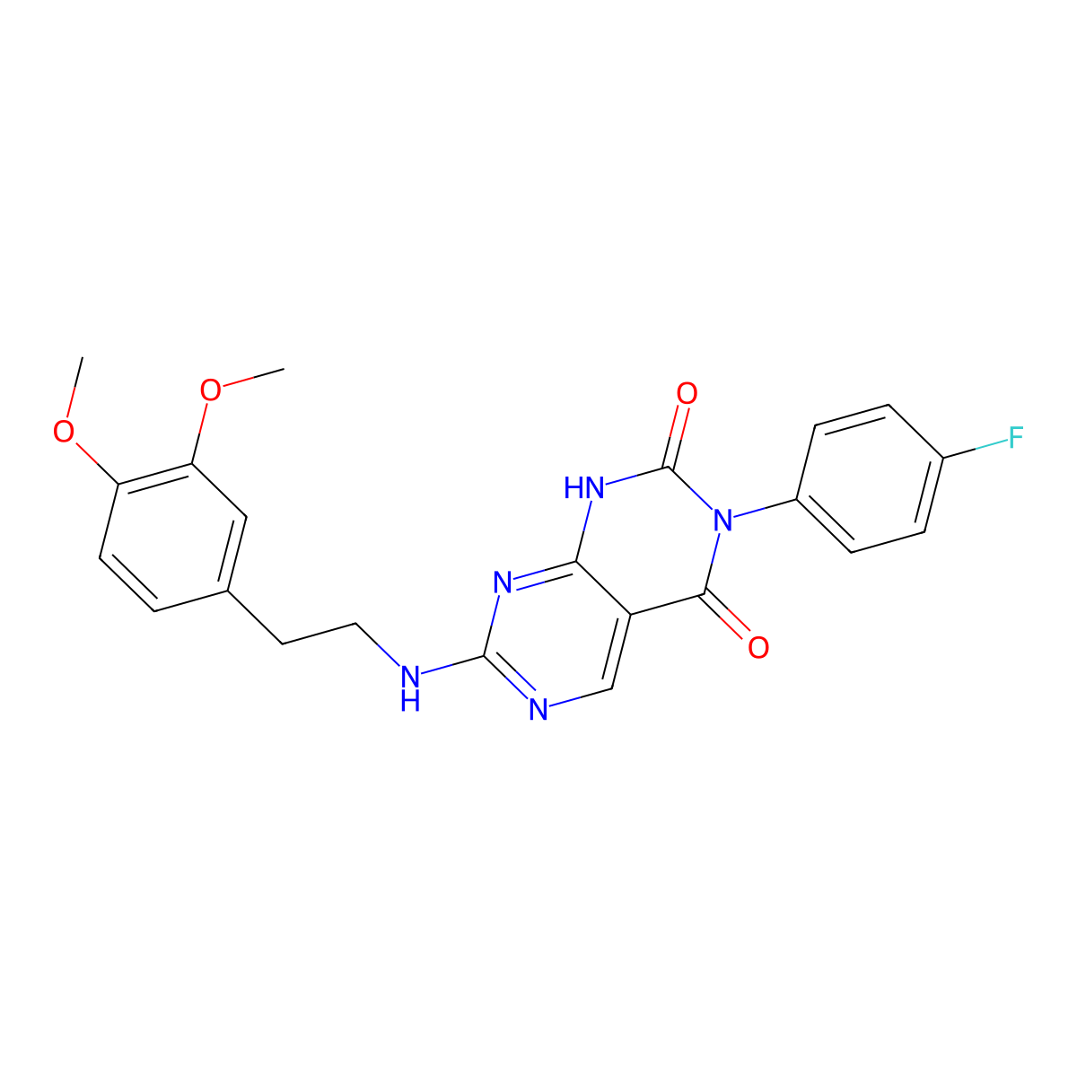 7-{[2-(3,4-dimethoxyphenyl)ethyl]amino}-3-(4-fluorophenyl)pyrimido[4,5-d]pyrimidine-2,4(1H,3H)-dione molecular structure, CAS 1326827-18-2