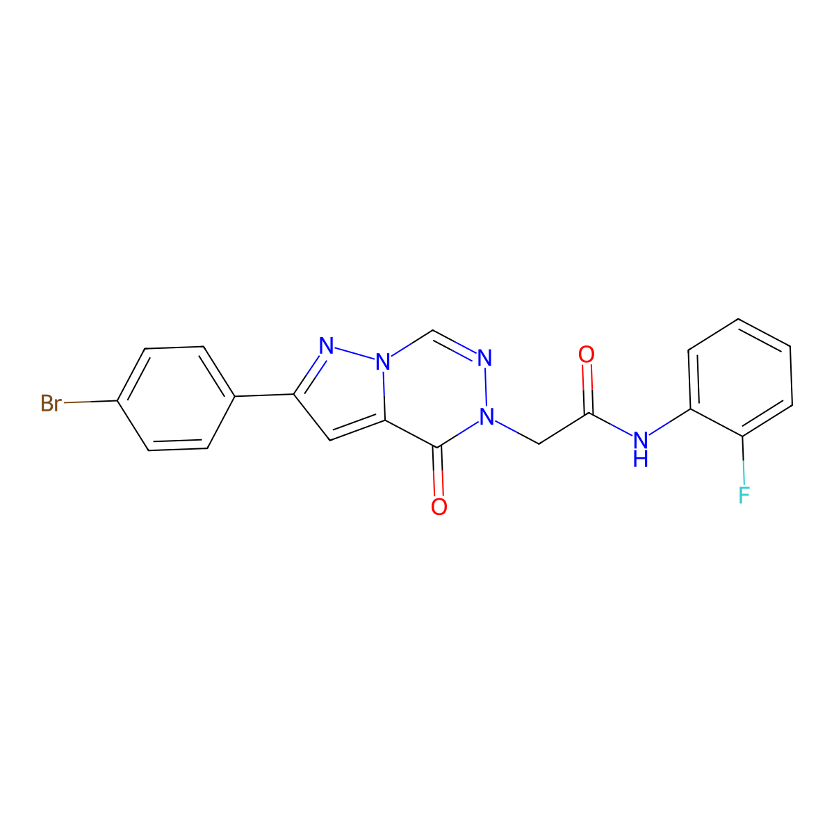 2-[2-(4-bromophenyl)-4-oxo-4H,5H-pyrazolo[1,5-d][1,2,4]triazin-5-yl]-N-(2-fluorophenyl)acetamide molecular structure, CAS 1326827-64-8