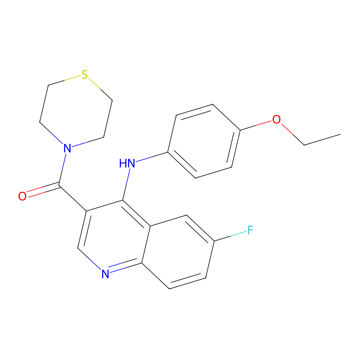 (4-((4-Ethoxyphenyl)amino)-6-fluoroquinolin-3-yl)(thiomorpholino)methanone molecular structure, CAS 1326828-26-5