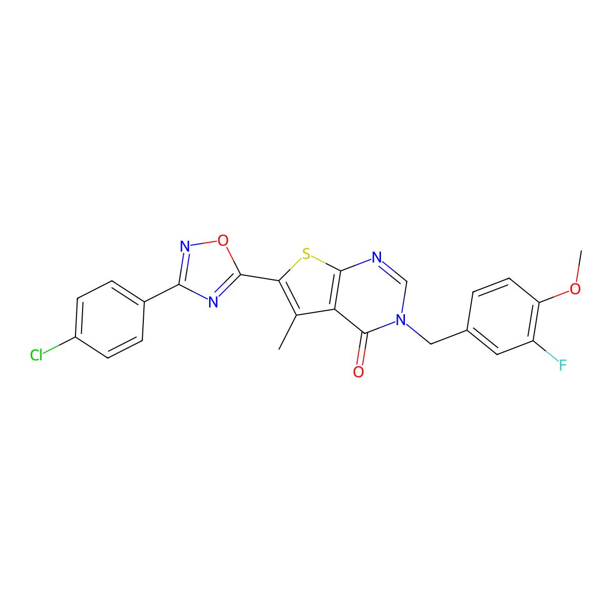6-(3-(4-chlorophenyl)-1,2,4-oxadiazol-5-yl)-3-(3-fluoro-4-methoxybenzyl)-5-methylthieno[2,3-d]pyrimidin-4(3H)-one molecular structure, CAS 1326828-53-8