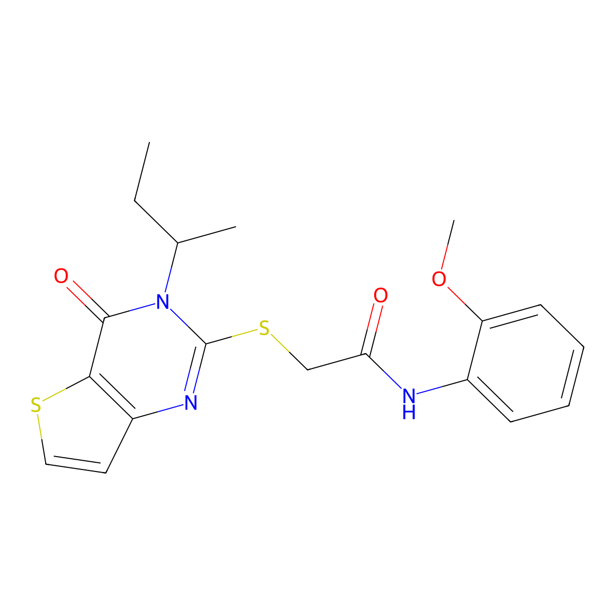 2-{[3-(butan-2-yl)-4-oxo-3,4-dihydrothieno[3,2-d]pyrimidin-2-yl]sulfanyl}-N-(2-methoxyphenyl)acetamide molecular structure, CAS 1326828-58-3