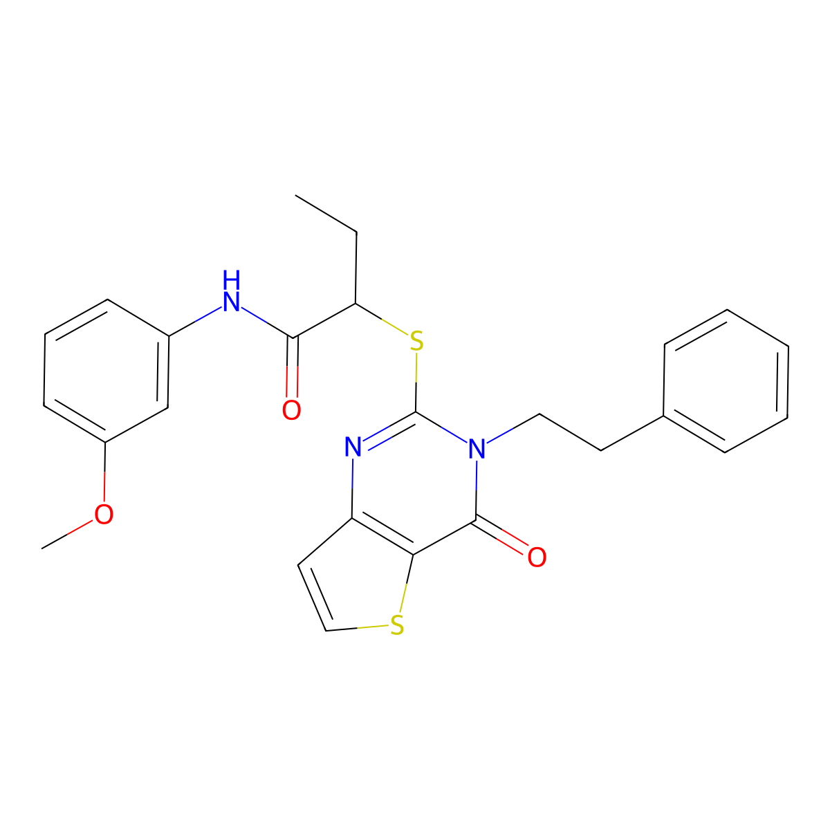 N-(3-methoxyphenyl)-2-{[4-oxo-3-(2-phenylethyl)-3,4-dihydrothieno[3,2-d]pyrimidin-2-yl]sulfanyl}butanamide molecular structure, CAS 1326828-65-2