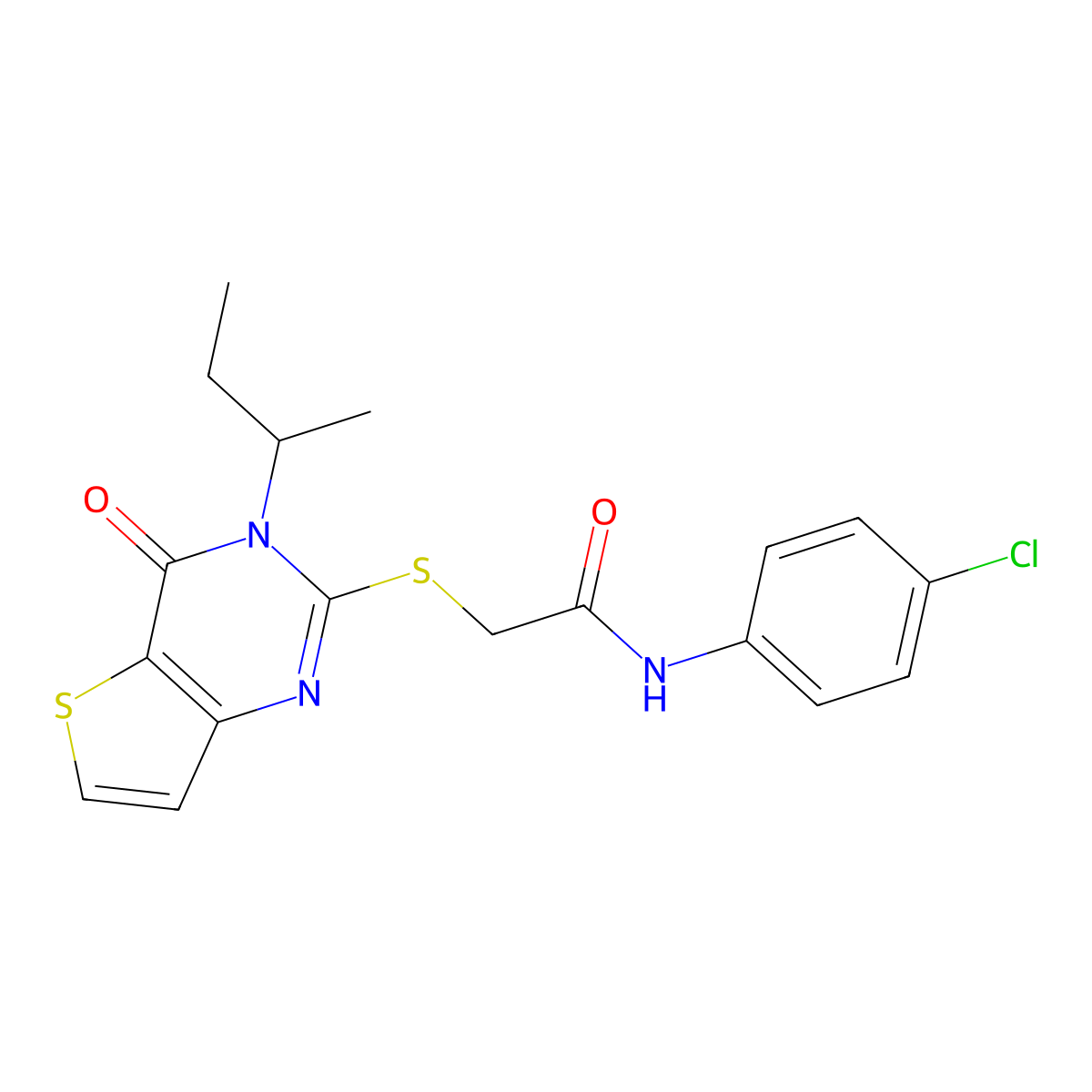 2-{[3-(butan-2-yl)-4-oxo-3,4-dihydrothieno[3,2-d]pyrimidin-2-yl]sulfanyl}-N-(4-chlorophenyl)acetamide molecular structure, CAS 1326828-85-6