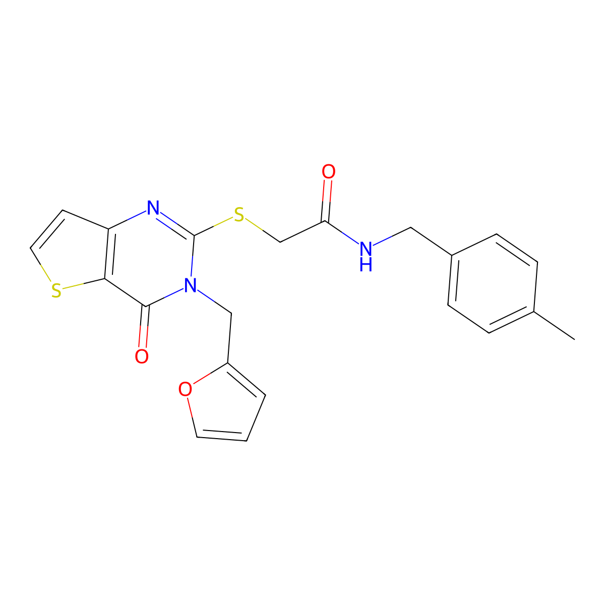 2-{[3-(furan-2-ylmethyl)-4-oxo-3,4-dihydrothieno[3,2-d]pyrimidin-2-yl]sulfanyl}-N-(4-methylbenzyl)acetamide molecular structure, CAS 1326829-02-0
