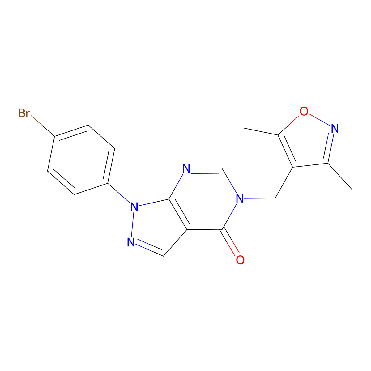 1-(4-bromophenyl)-5-[(3,5-dimethyl-1,2-oxazol-4-yl)methyl]-1,5-dihydro-4H-pyrazolo[3,4-d]pyrimidin-4-one molecular structure, CAS 1326829-64-4
