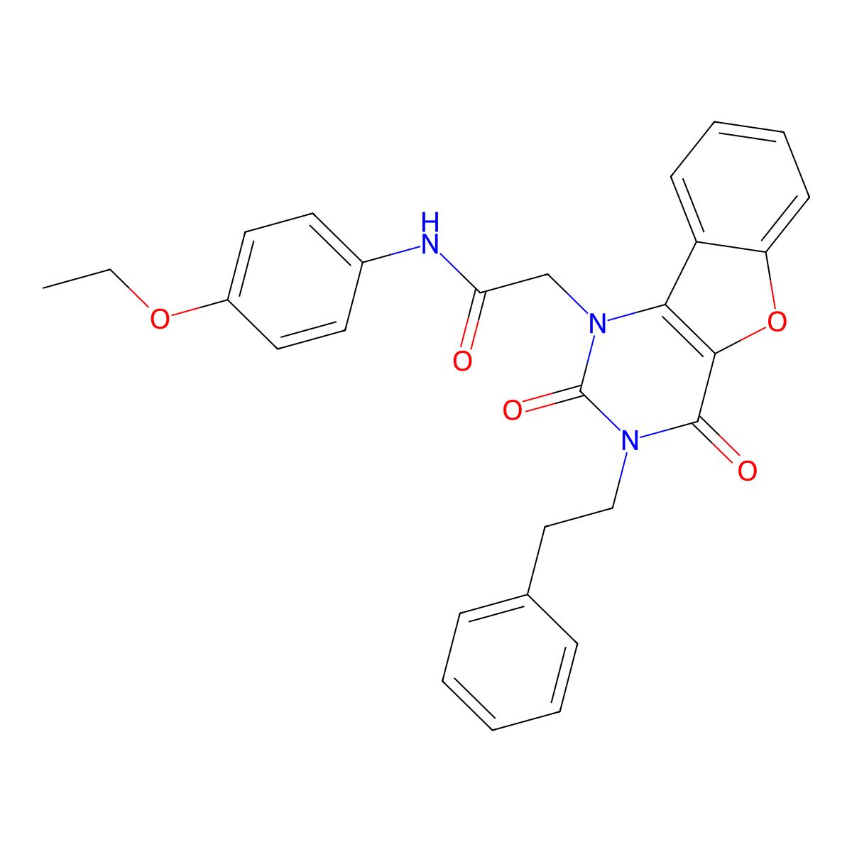 2-[2,4-dioxo-3-(2-phenylethyl)-3,4-dihydro[1]benzofuro[3,2-d]pyrimidin-1(2H)-yl]-N-(4-ethoxyphenyl)acetamide molecular structure, CAS 1326829-99-5