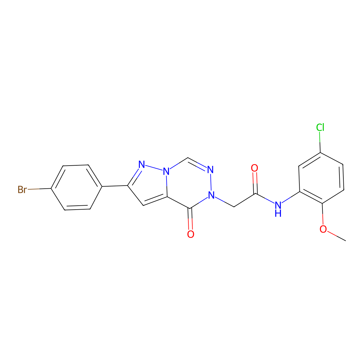 2-[2-(4-bromophenyl)-4-oxopyrazolo[1,5-d][1,2,4]triazin-5(4H)-yl]-N-(5-chloro-2-methoxyphenyl)acetamide molecular structure, CAS 1326830-42-5