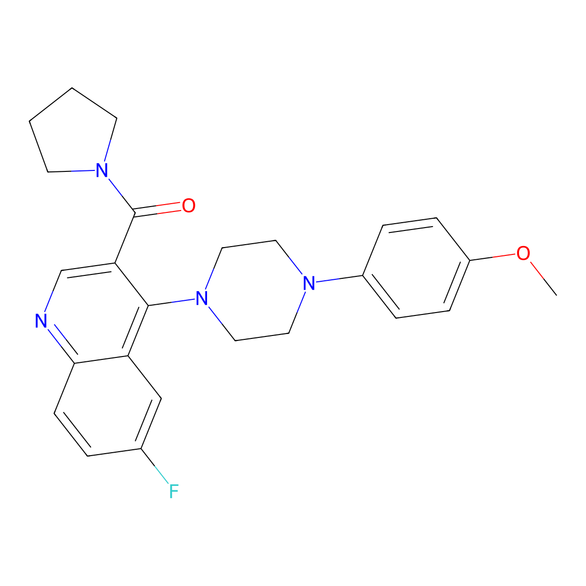 (6-Fluoro-4-(4-(4-methoxyphenyl)piperazin-1-yl)quinolin-3-yl)(pyrrolidin-1-yl)methanone molecular structure, CAS 1326830-56-1