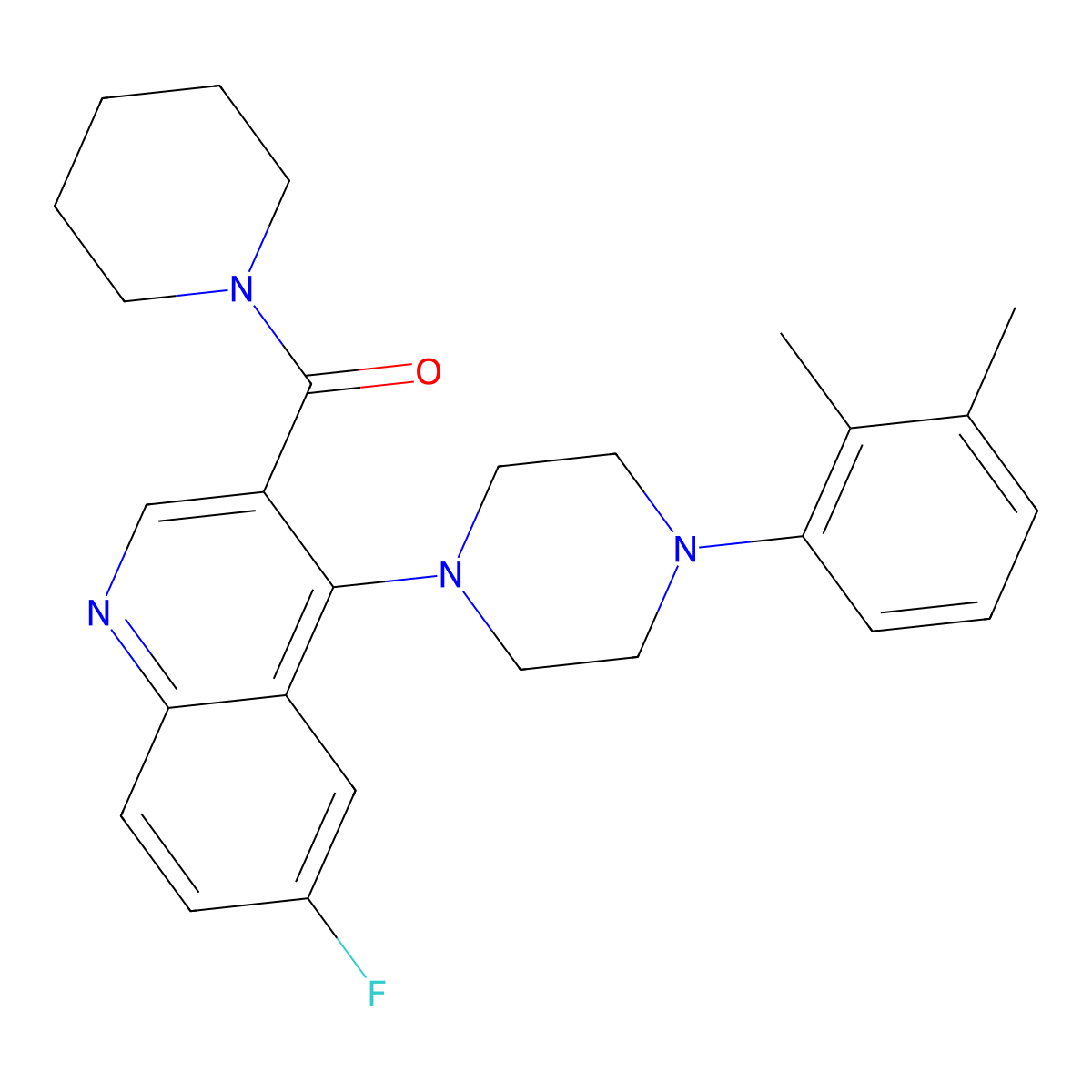 (4-(4-(2,3-Dimethylphenyl)piperazin-1-yl)-6-fluoroquinolin-3-yl)(piperidin-1-yl)methanone molecular structure, CAS 1326830-81-2