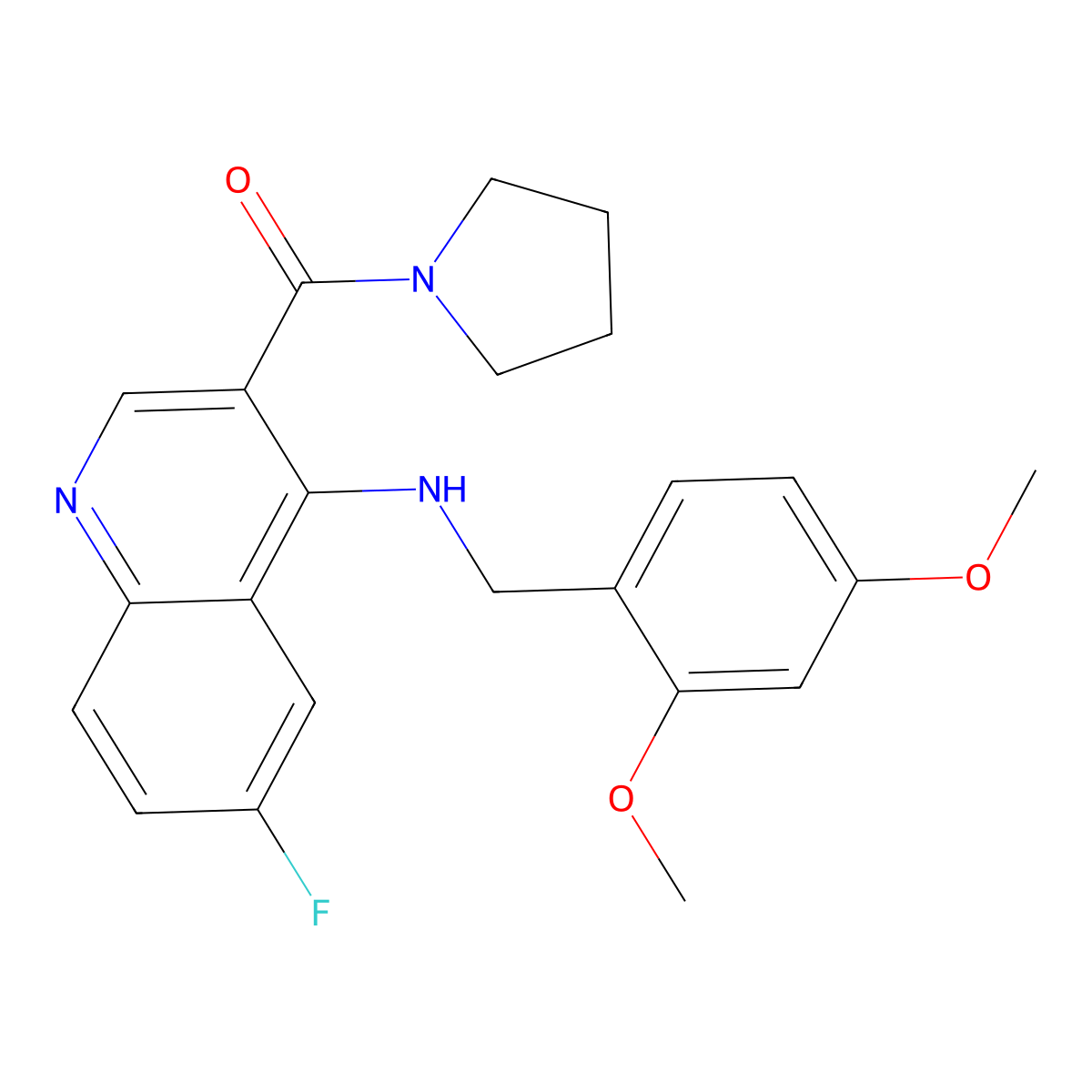 (4-((2,4-Dimethoxybenzyl)amino)-6-fluoroquinolin-3-yl)(pyrrolidin-1-yl)methanone molecular structure, CAS 1326831-17-7