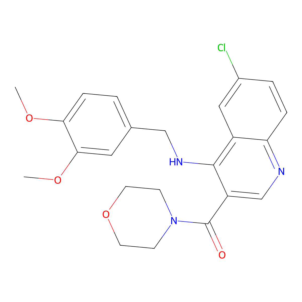 {6-Chloro-4-[(3,4-dimethoxybenzyl)amino]quinolin-3-yl}(morpholin-4-yl)methanone molecular structure, CAS 1326831-32-6