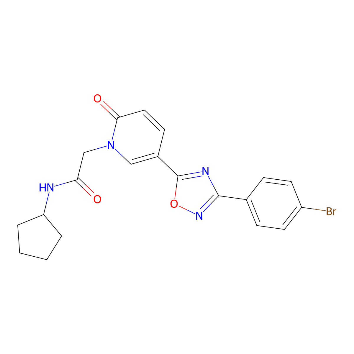 2-(5-(3-(4-bromophenyl)-1,2,4-oxadiazol-5-yl)-2-oxopyridin-1(2H)-yl)-N-cyclopentylacetamide molecular structure, CAS 1326831-62-2