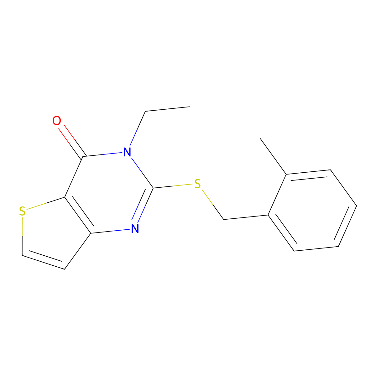 3-ethyl-2-[(2-methylbenzyl)sulfanyl]thieno[3,2-d]pyrimidin-4(3H)-one molecular structure, CAS 1326832-43-2
