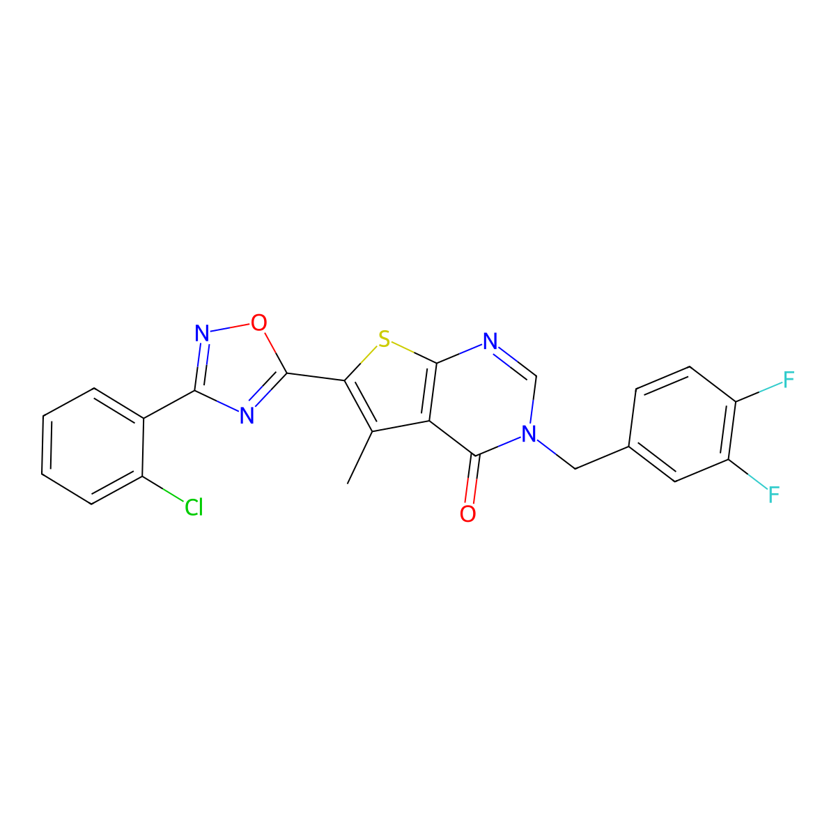 6-(3-(2-chlorophenyl)-1,2,4-oxadiazol-5-yl)-3-(3,4-difluorobenzyl)-5-methylthieno[2,3-d]pyrimidin-4(3H)-one molecular structure, CAS 1326832-85-2