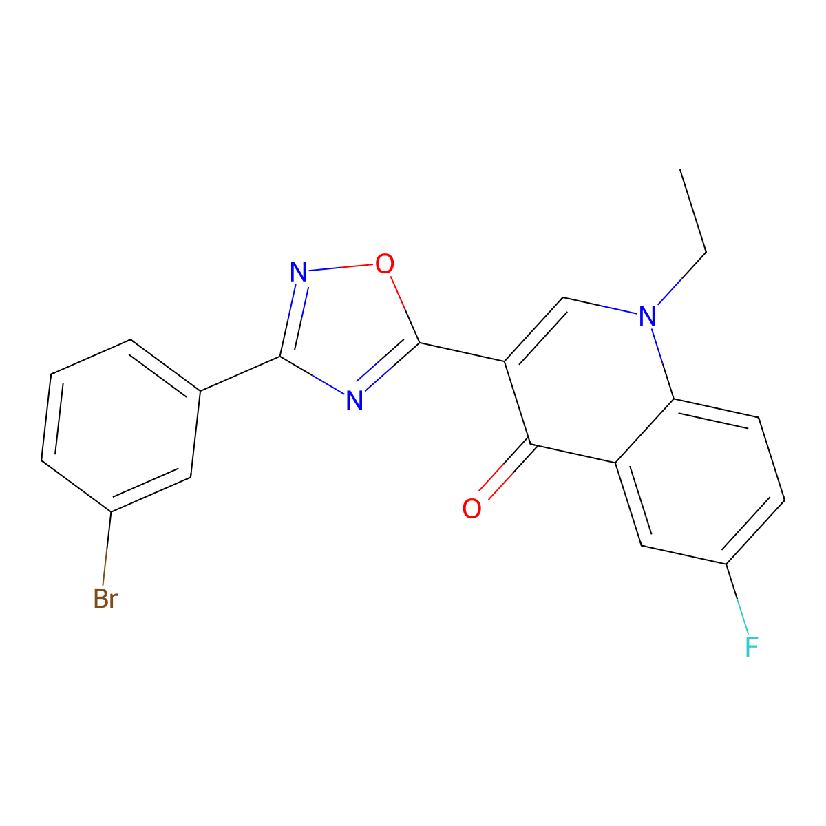 3-[3-(3-bromophenyl)-1,2,4-oxadiazol-5-yl]-1-ethyl-6-fluoroquinolin-4(1H)-one molecular structure, CAS 1326832-88-5