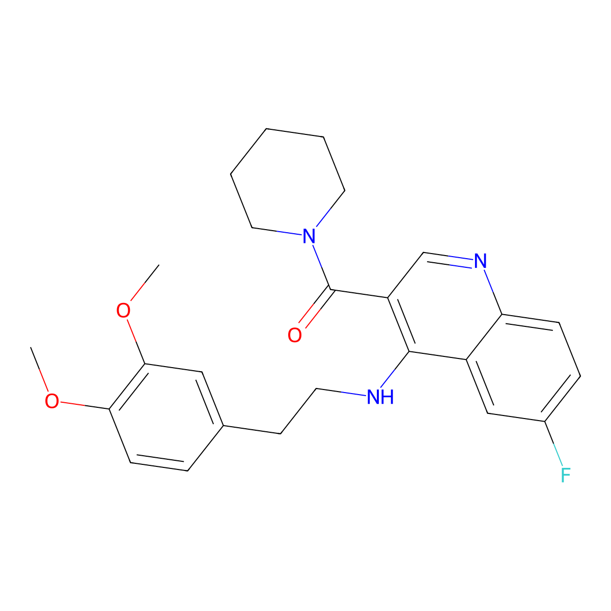 (4-{[2-(3,4-Dimethoxyphenyl)ethyl]amino}-6-fluoroquinolin-3-yl)(piperidin-1-yl)methanone molecular structure, CAS 1326833-70-8