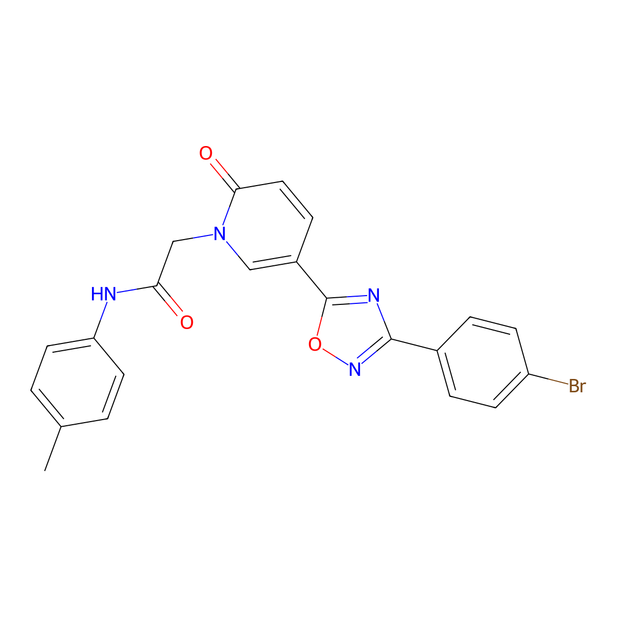 2-{5-[3-(4-bromophenyl)-1,2,4-oxadiazol-5-yl]-2-oxopyridin-1(2H)-yl}-N-(4-methylphenyl)acetamide molecular structure, CAS 1326834-03-0