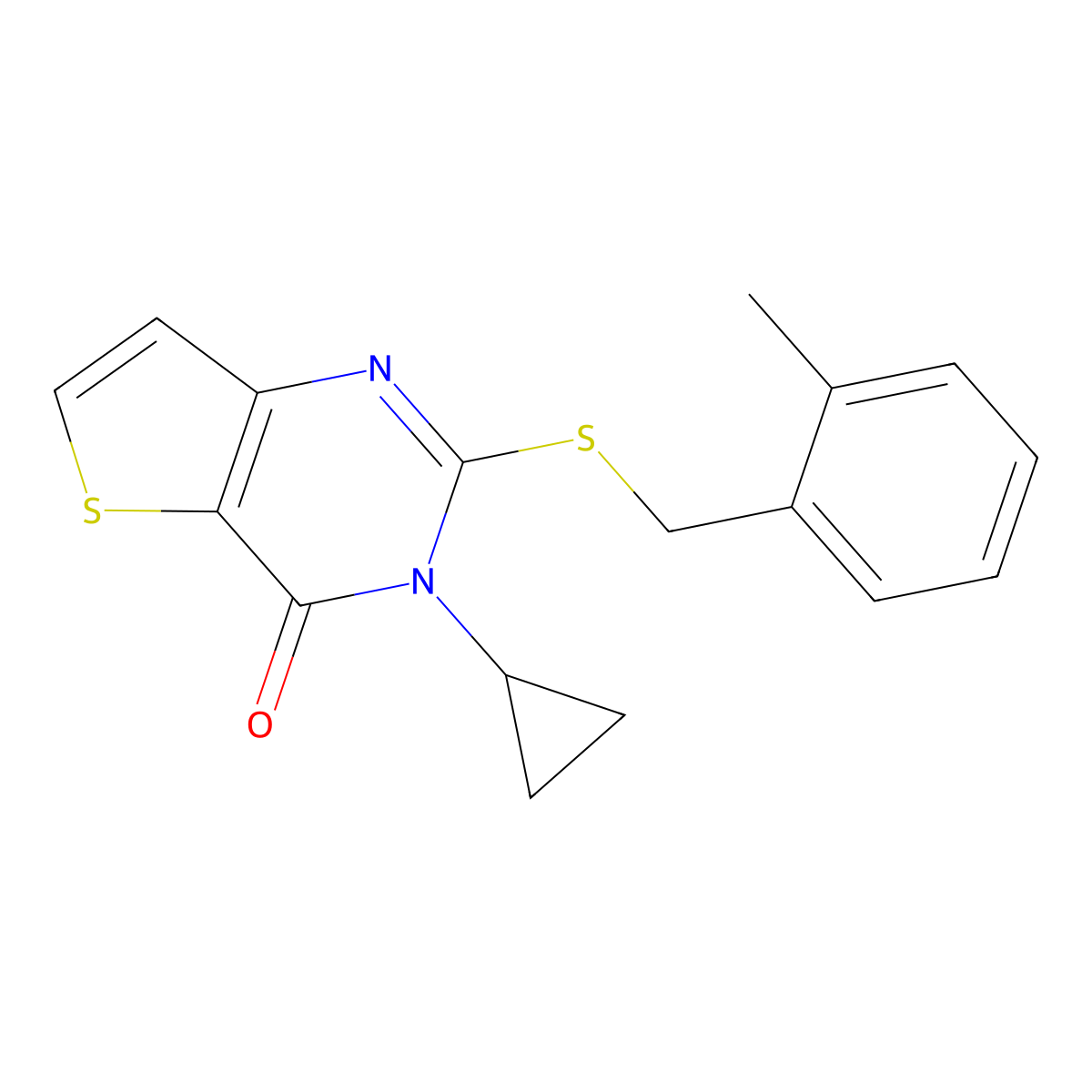 3-cyclopropyl-2-[(2-methylbenzyl)sulfanyl]thieno[3,2-d]pyrimidin-4(3H)-one molecular structure, CAS 1326834-27-8