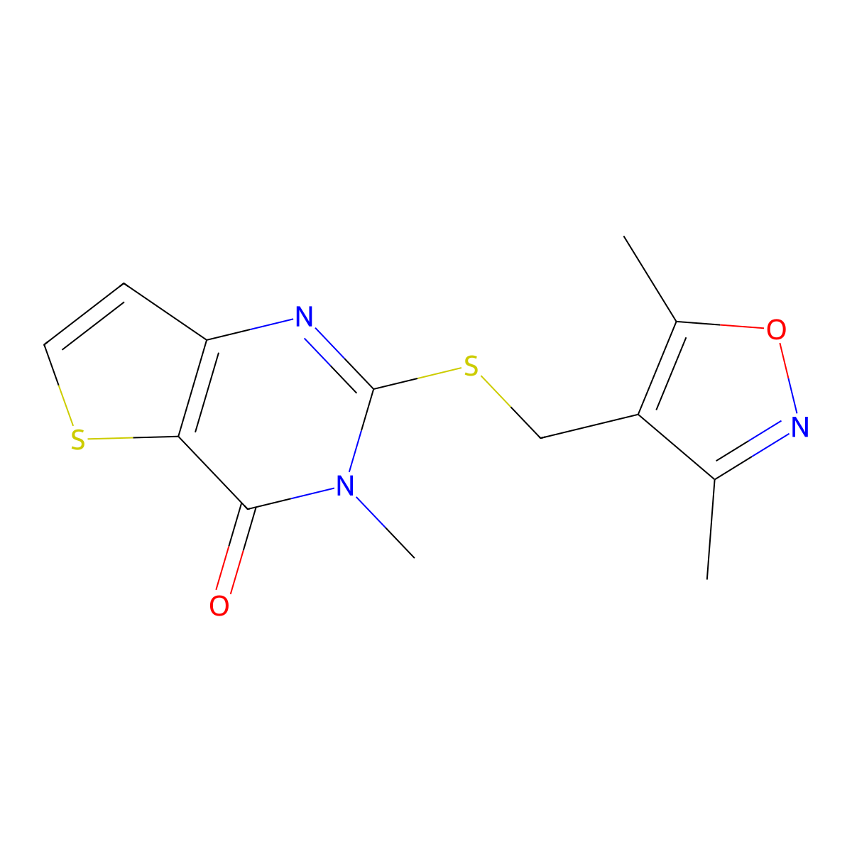 2-{[(3,5-dimethyl-1,2-oxazol-4-yl)methyl]sulfanyl}-3-methylthieno[3,2-d]pyrimidin-4(3H)-one molecular structure, CAS 1326834-30-3