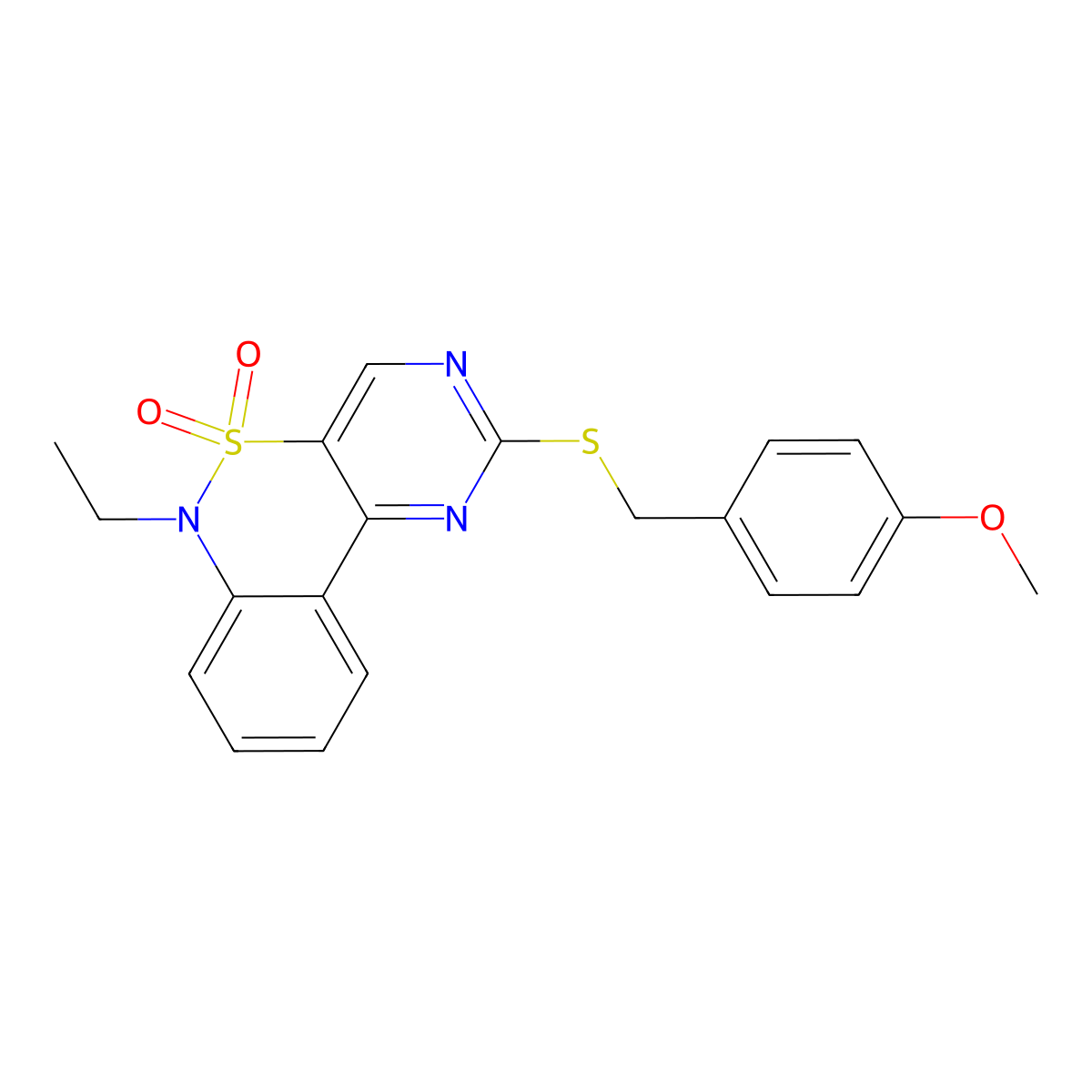6-ethyl-2-[(4-methoxybenzyl)sulfanyl]-6H-pyrimido[5,4-c][2,1]benzothiazine 5,5-dioxide molecular structure, CAS 1326834-38-1