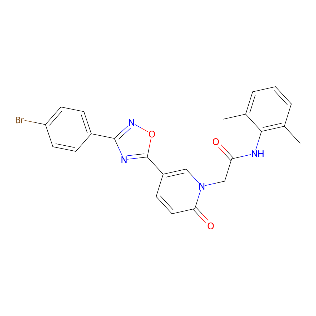 2-(5-(3-(4-bromophenyl)-1,2,4-oxadiazol-5-yl)-2-oxopyridin-1(2H)-yl)-N-(2,6-dimethylphenyl)acetamide molecular structure, CAS 1326835-65-7