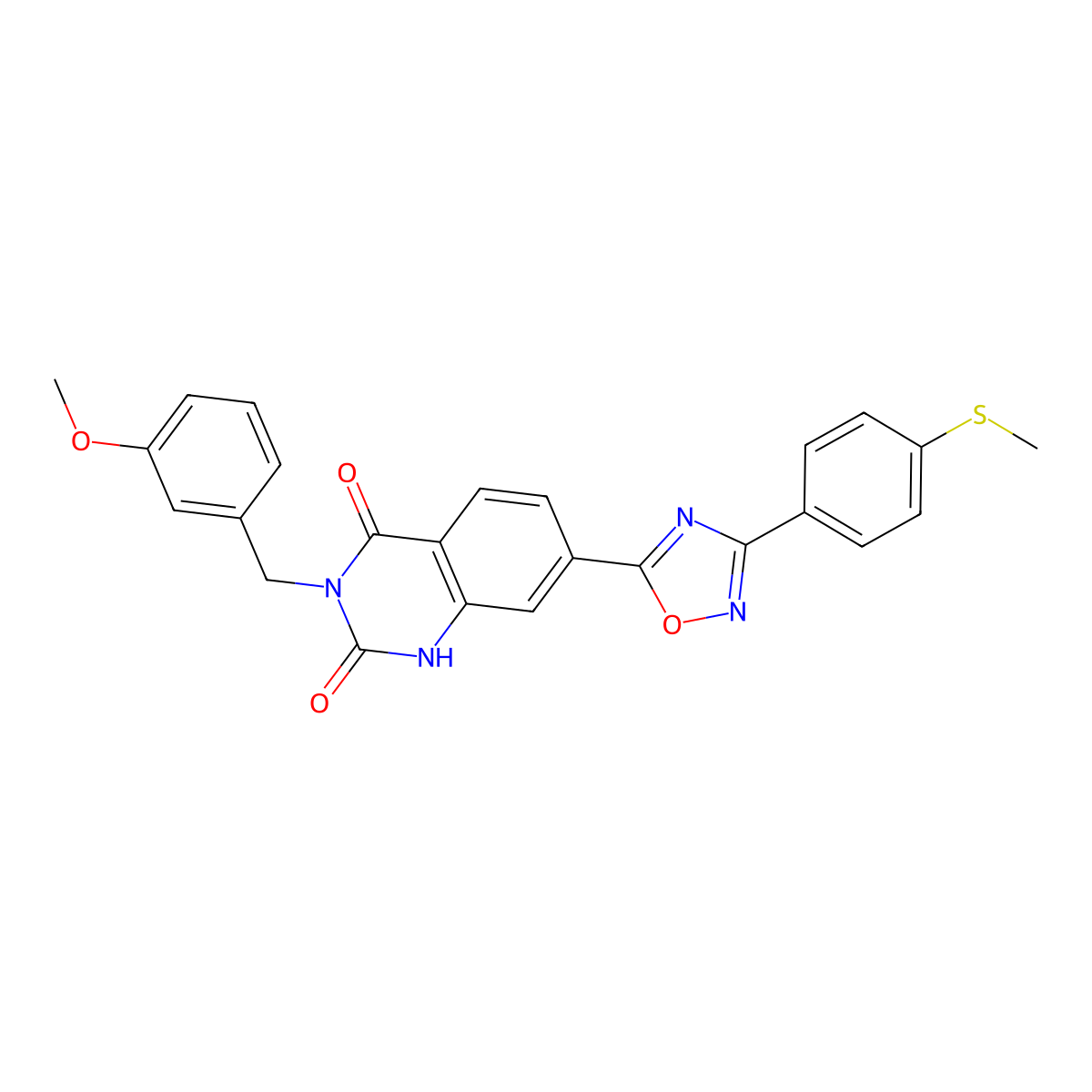 3-(3-methoxybenzyl)-7-(3-(4-(methylthio)phenyl)-1,2,4-oxadiazol-5-yl)quinazoline-2,4(1H,3H)-dione molecular structure, CAS 1326837-09-5