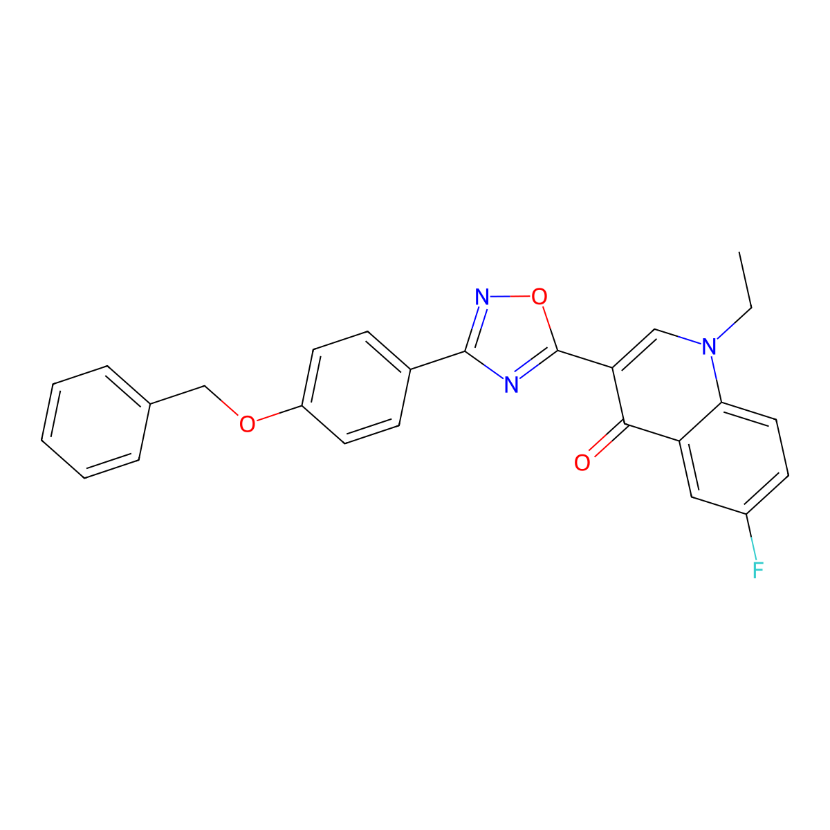 3-{3-[4-(benzyloxy)phenyl]-1,2,4-oxadiazol-5-yl}-1-ethyl-6-fluoroquinolin-4(1H)-one molecular structure, CAS 1326837-77-7