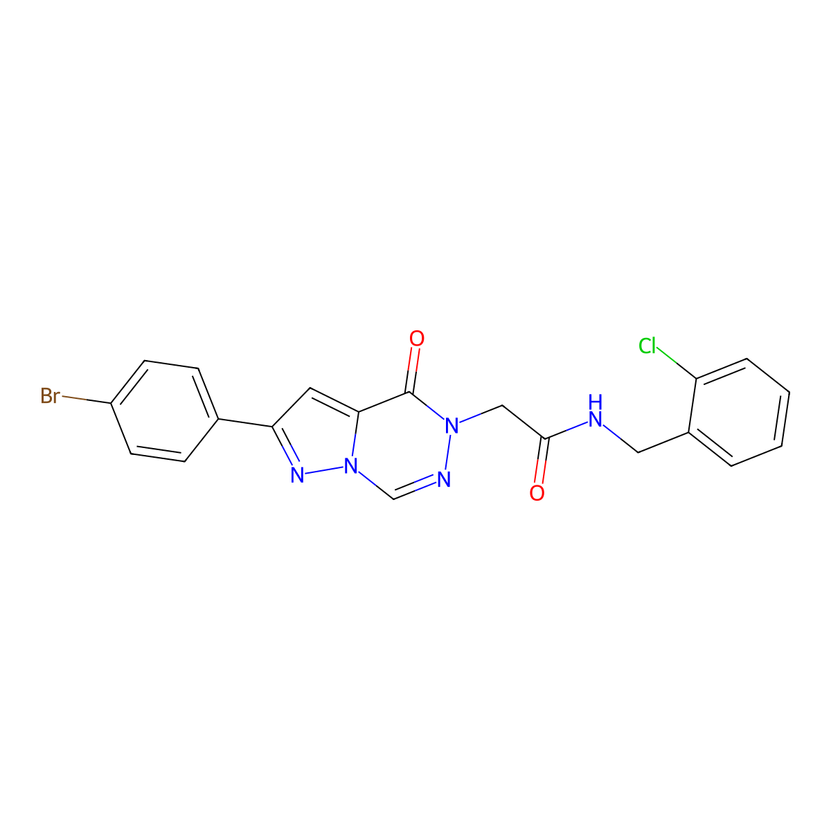2-[2-(4-bromophenyl)-4-oxo-4H,5H-pyrazolo[1,5-d][1,2,4]triazin-5-yl]-N-[(2-chlorophenyl)methyl]acetamide molecular structure, CAS 1326838-37-2