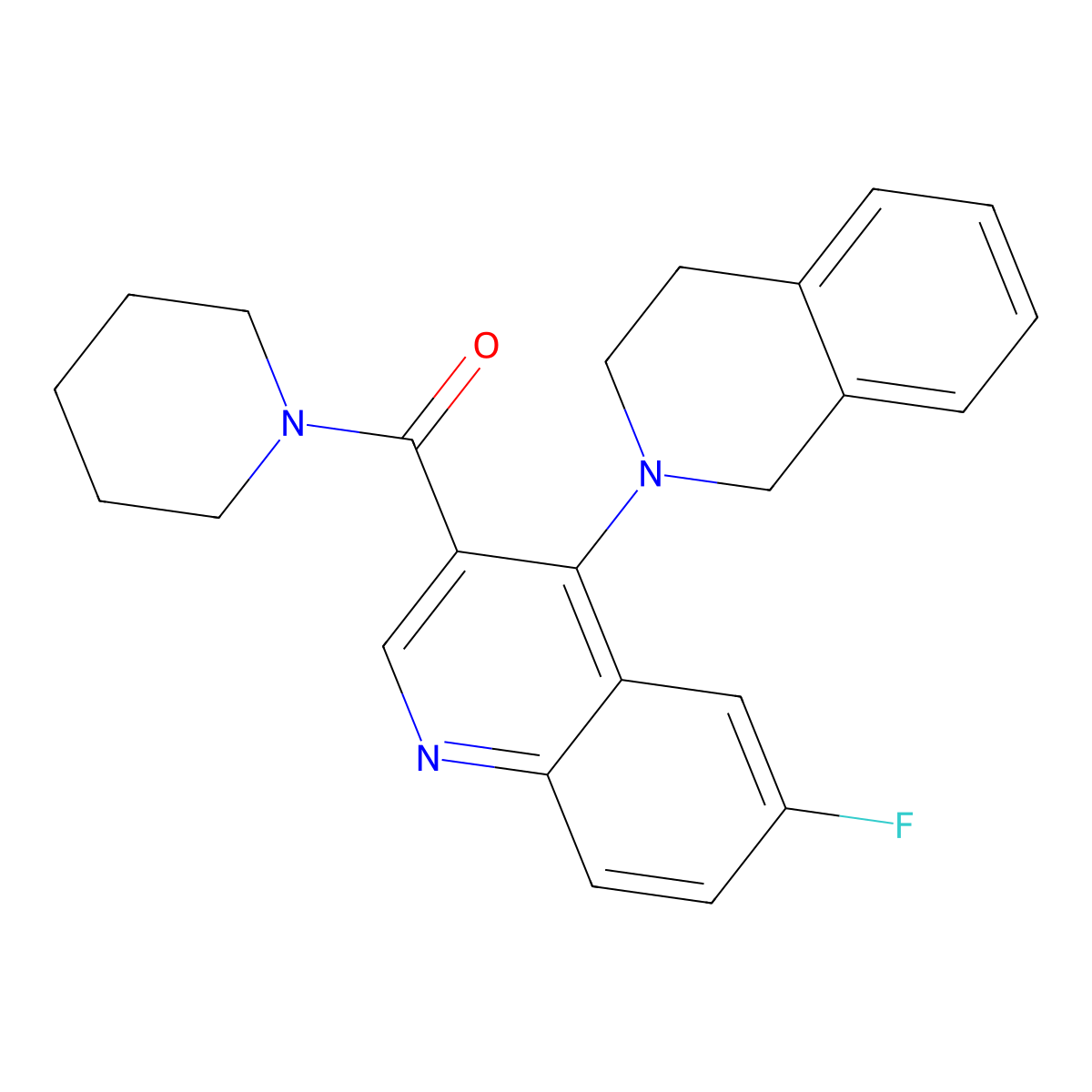 (4-(3,4-dihydroisoquinolin-2(1H)-yl)-6-fluoroquinolin-3-yl)(piperidin-1-yl)methanone molecular structure, CAS 1326838-70-3