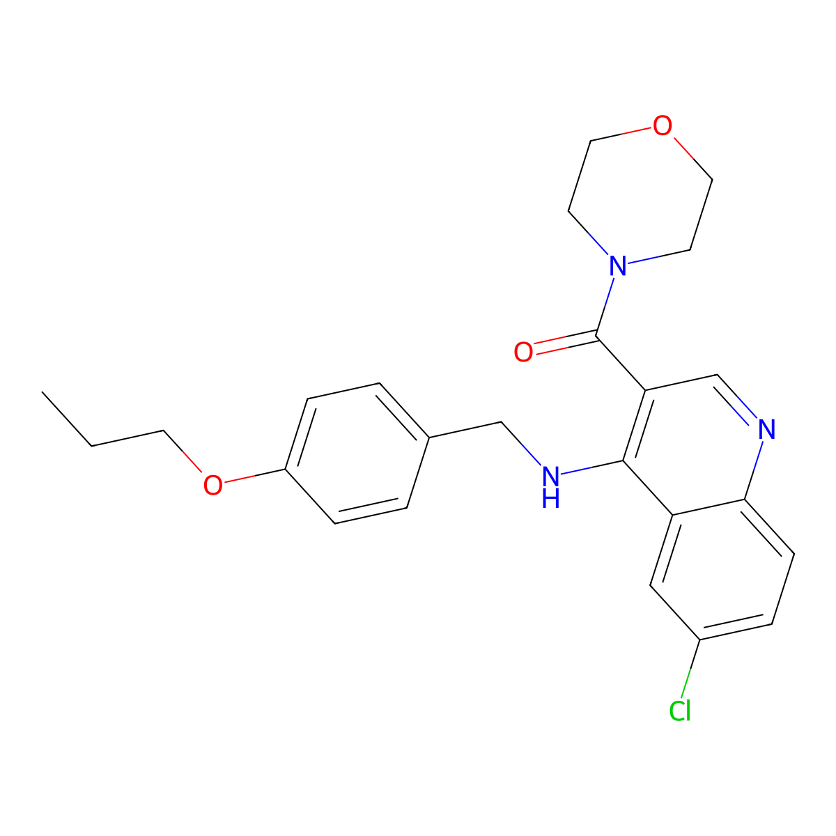 {6-Chloro-4-[(4-propoxybenzyl)amino]quinolin-3-yl}(morpholin-4-yl)methanone molecular structure, CAS 1326838-91-8
